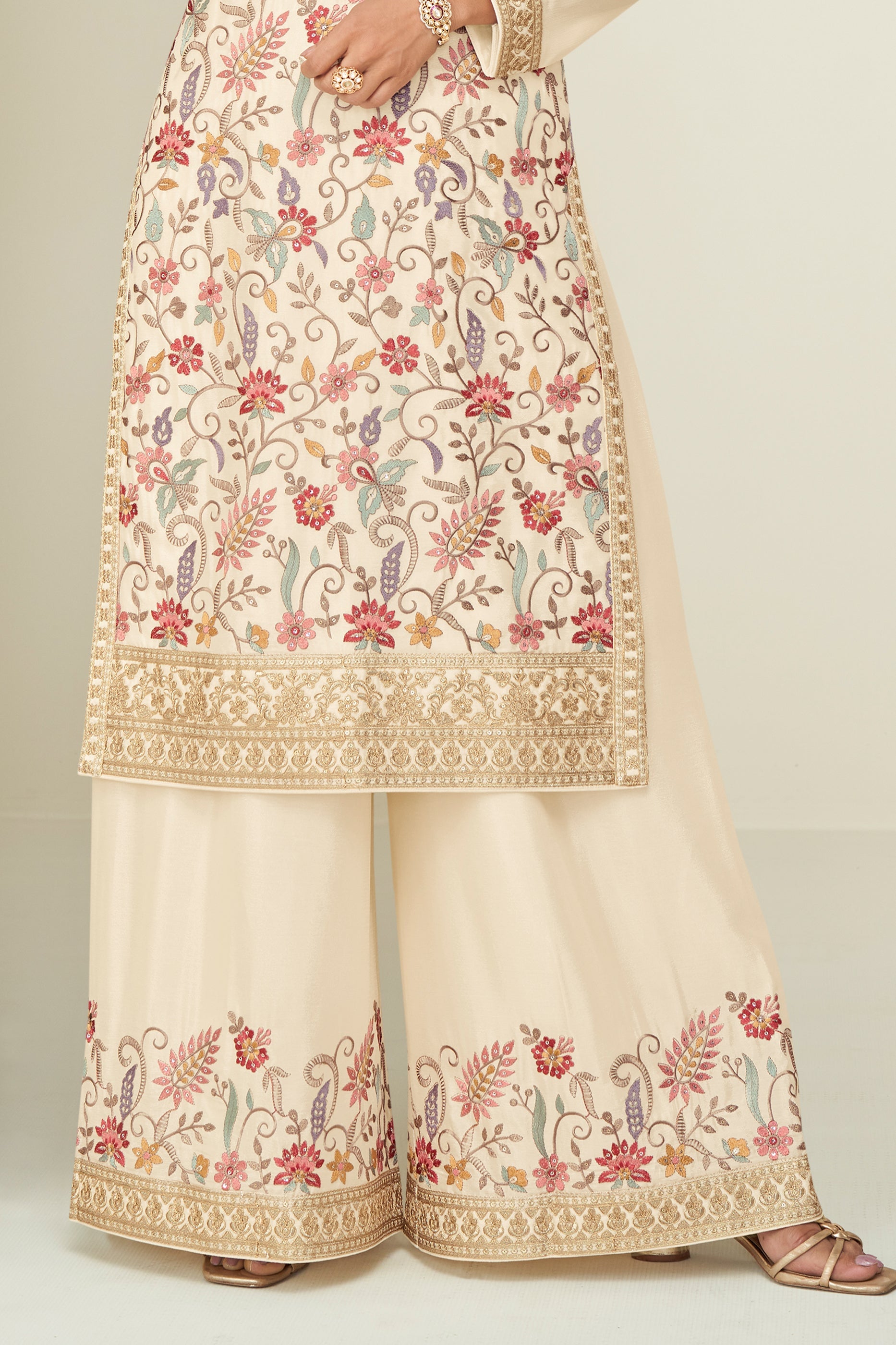 Off White Readymade Embroidered Chinnon Silk Suit-SAR10677_4_SareeButa.com