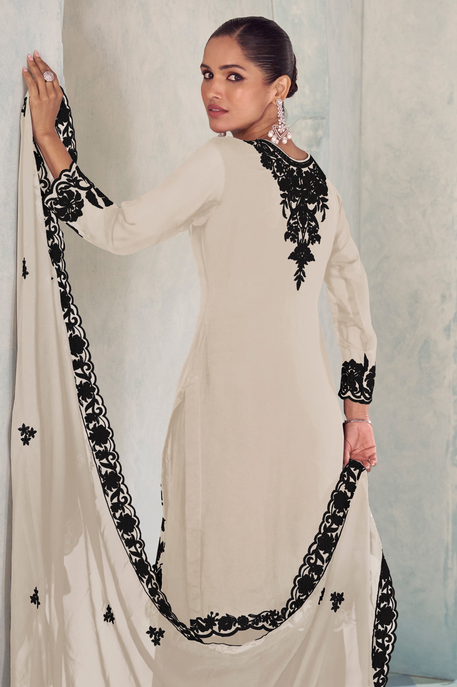 Off White Readymade Embroidered Chinon Palazzo Suit-SAR11575_3_SareeButa.com