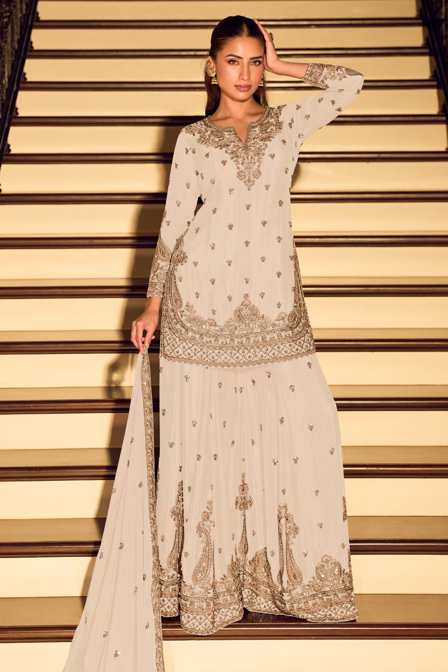 Off White Readymade Embroidered Chinon Silk Suit-SAR11573_1_SareeButa.com