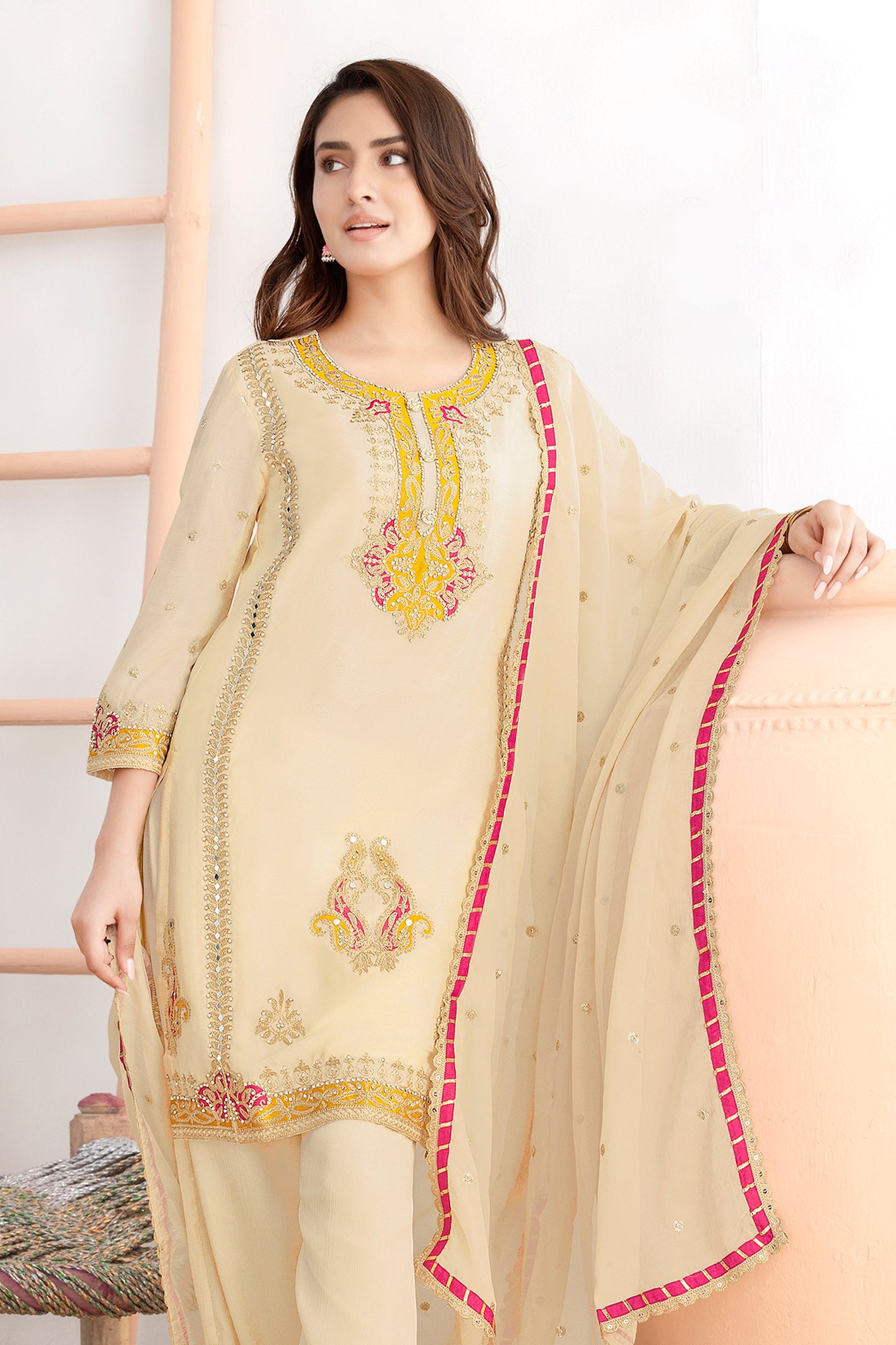 Off White Readymade Embroidered Chinon Suit-SAR11529_3_SareeButa.com