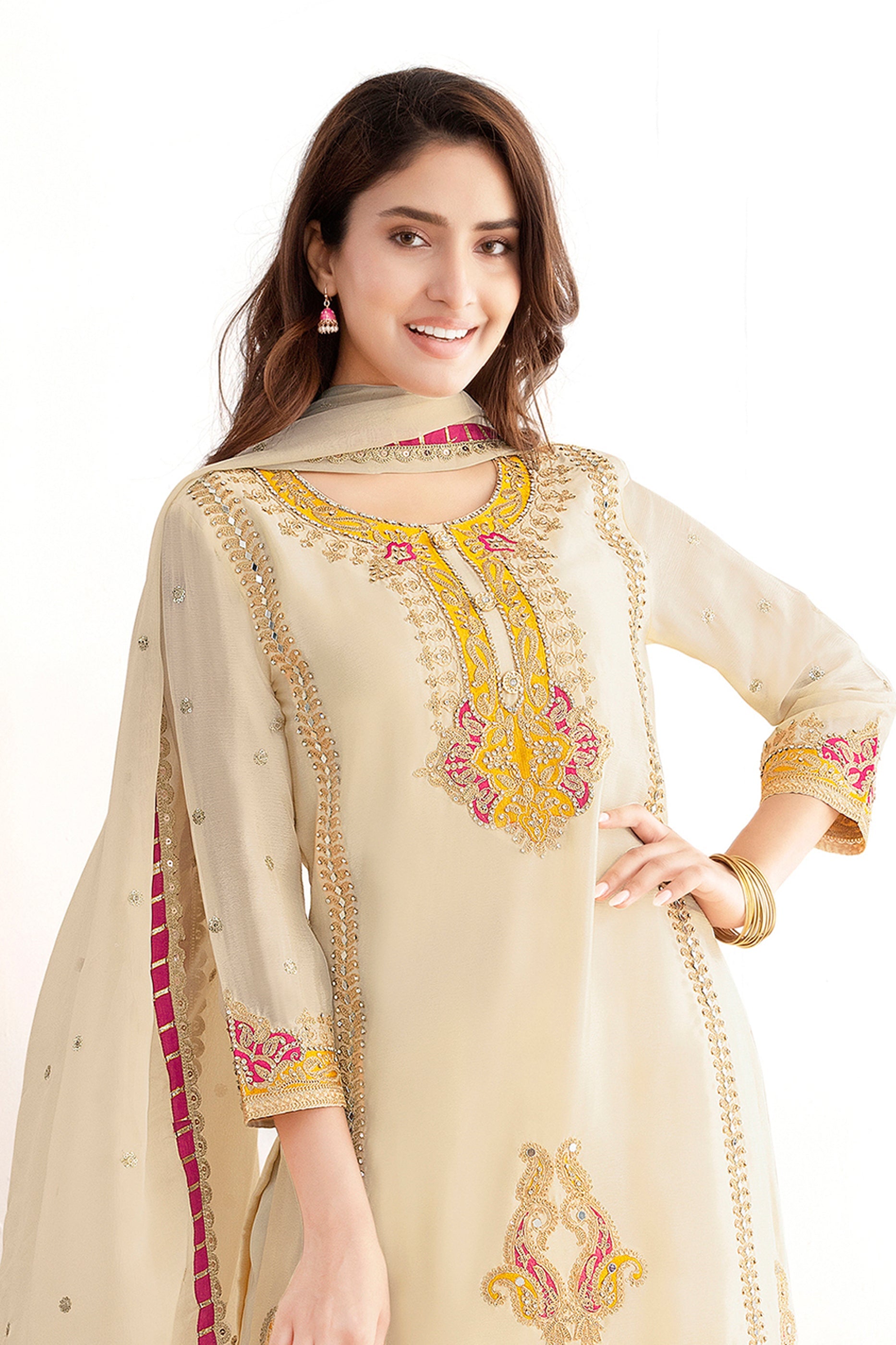 Off White Readymade Embroidered Chinon Suit-SAR11529_4_SareeButa.com