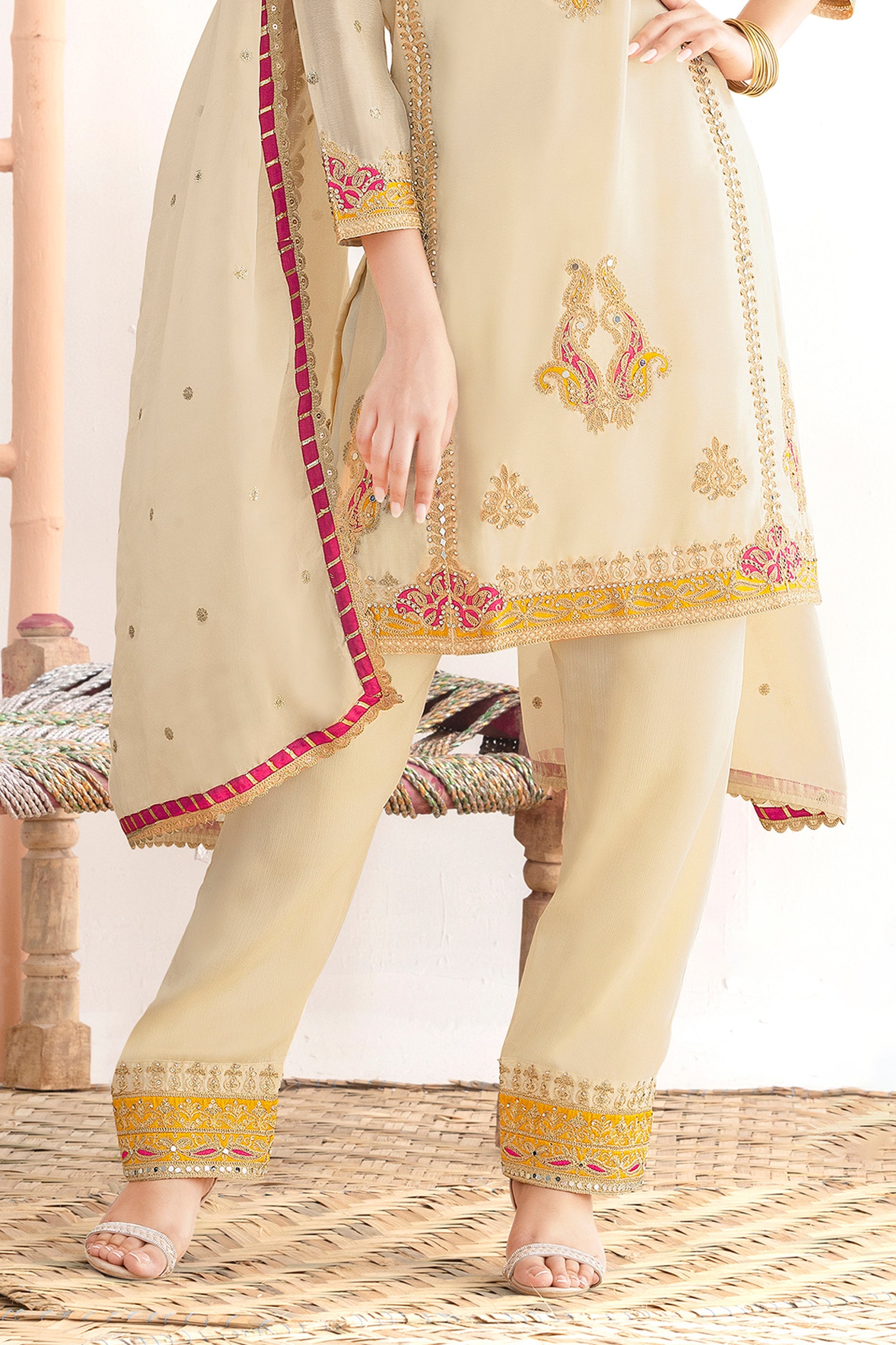Off White Readymade Embroidered Chinon Suit-SAR11529_5_SareeButa.com
