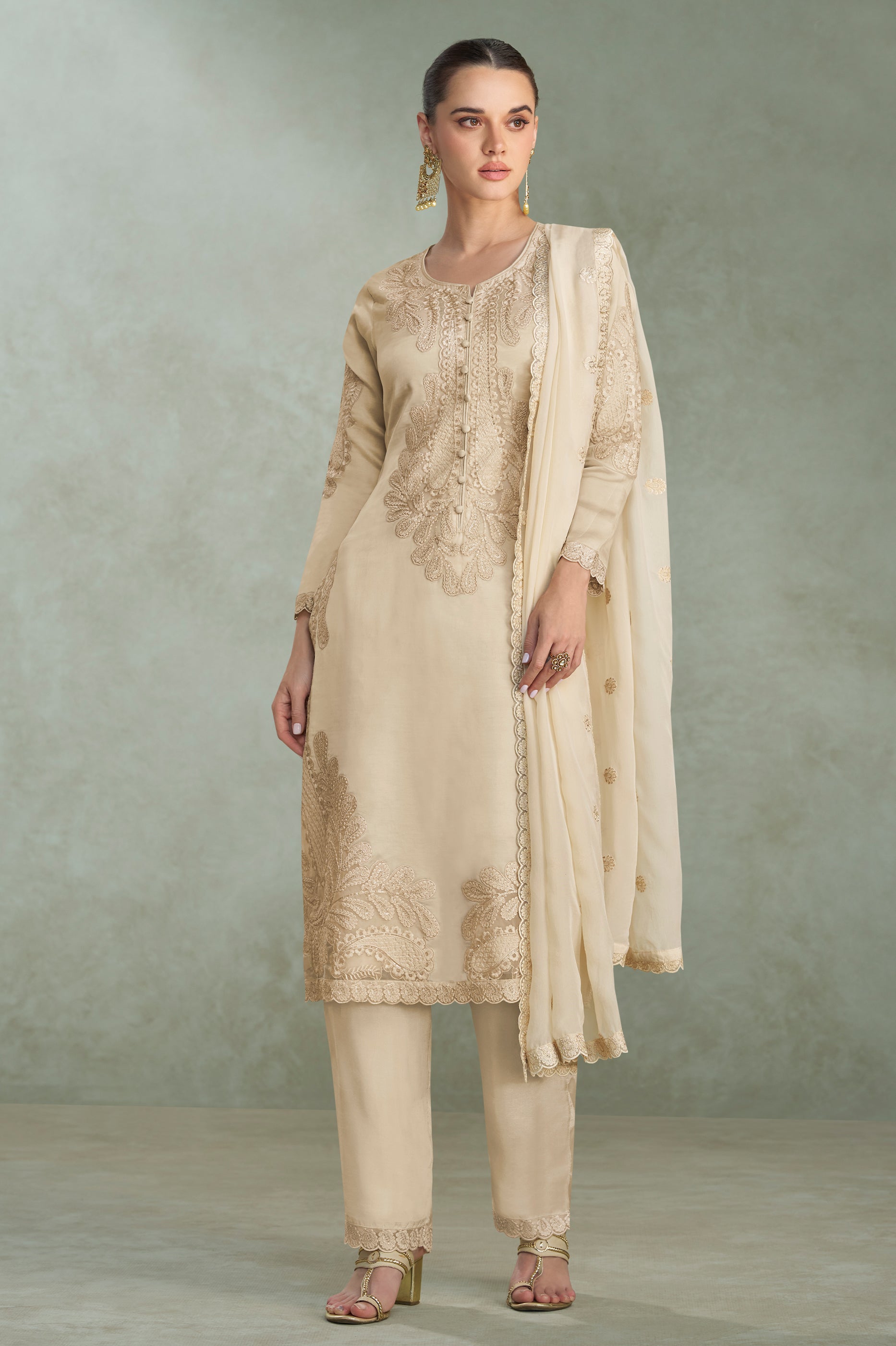 Off White Readymade Embroidered Chinon Suit-SAR11531_1_SareeButa.com