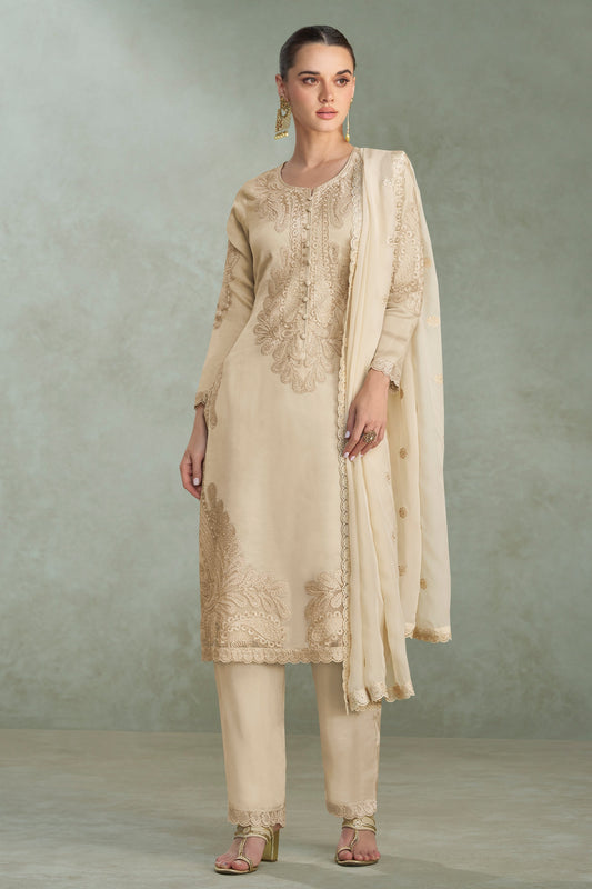 Off White Readymade Embroidered Chinon Suit-SAR11531_1_SareeButa.com