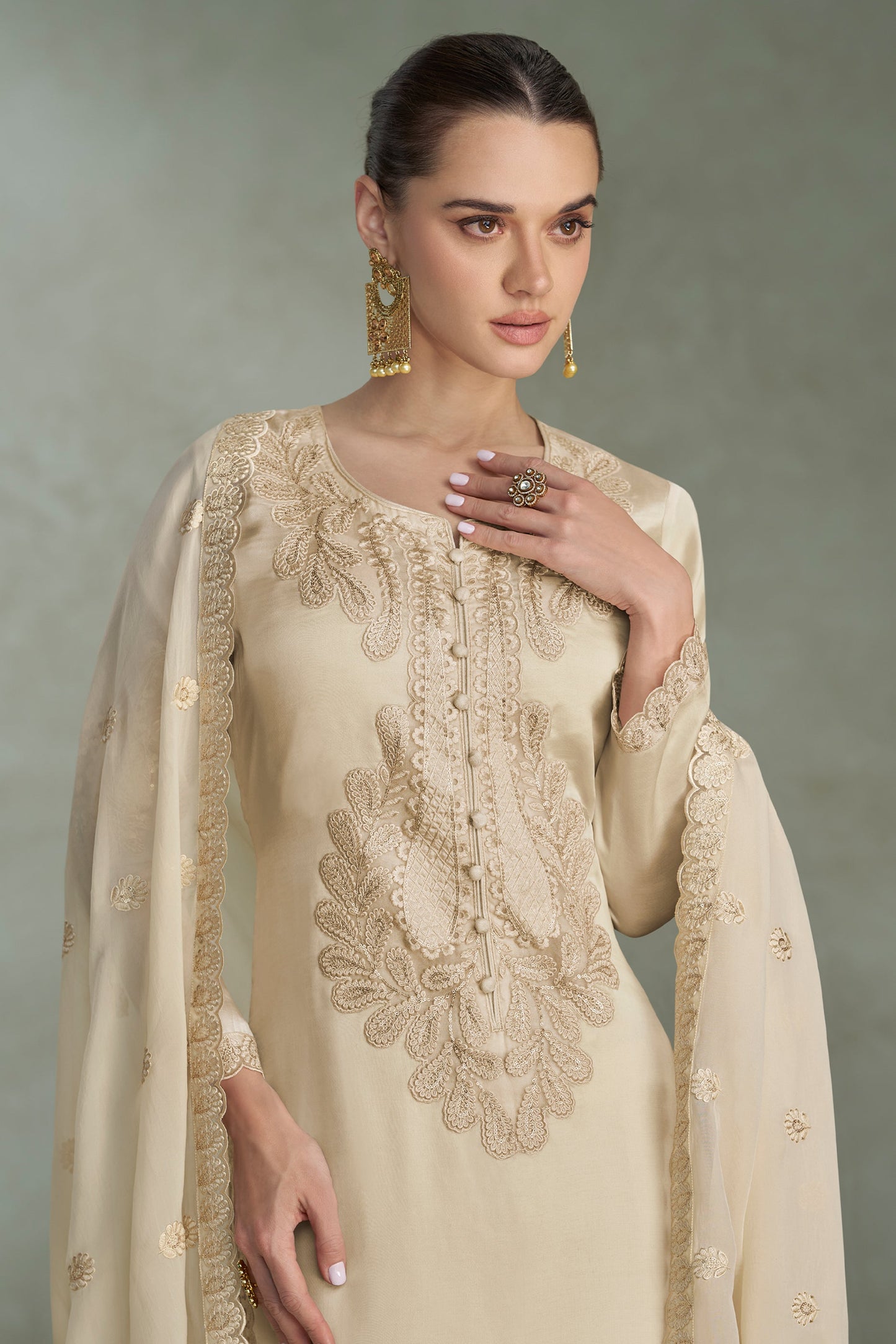 Off White Readymade Embroidered Chinon Suit-SAR11531_3_SareeButa.com