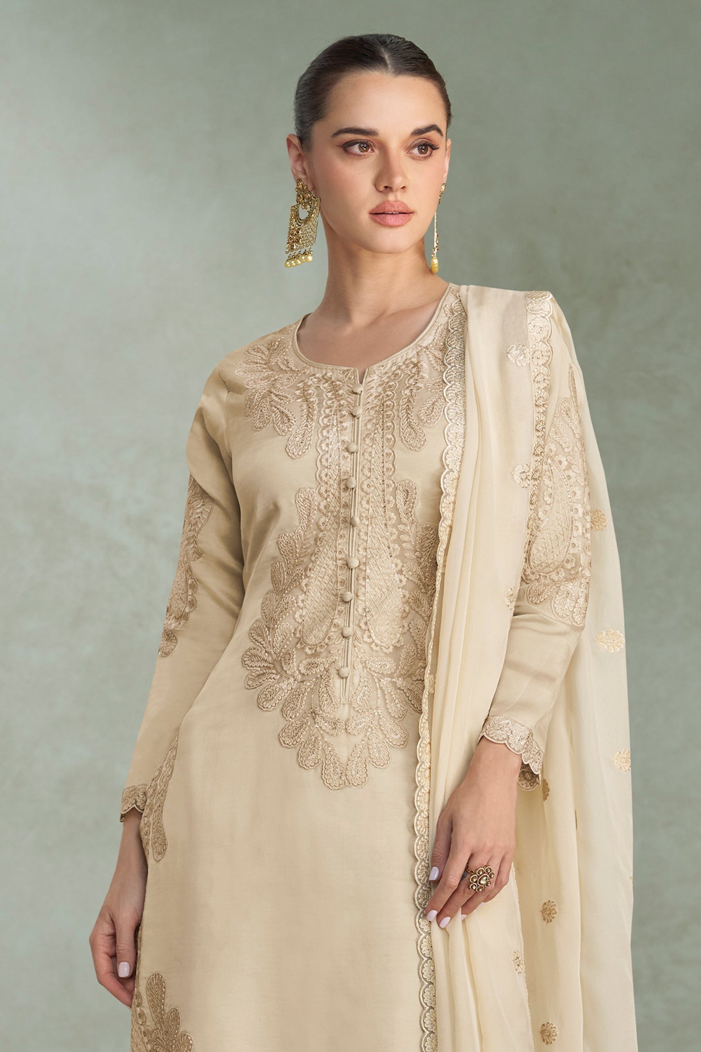 Off White Readymade Embroidered Chinon Suit-SAR11531_4_SareeButa.com