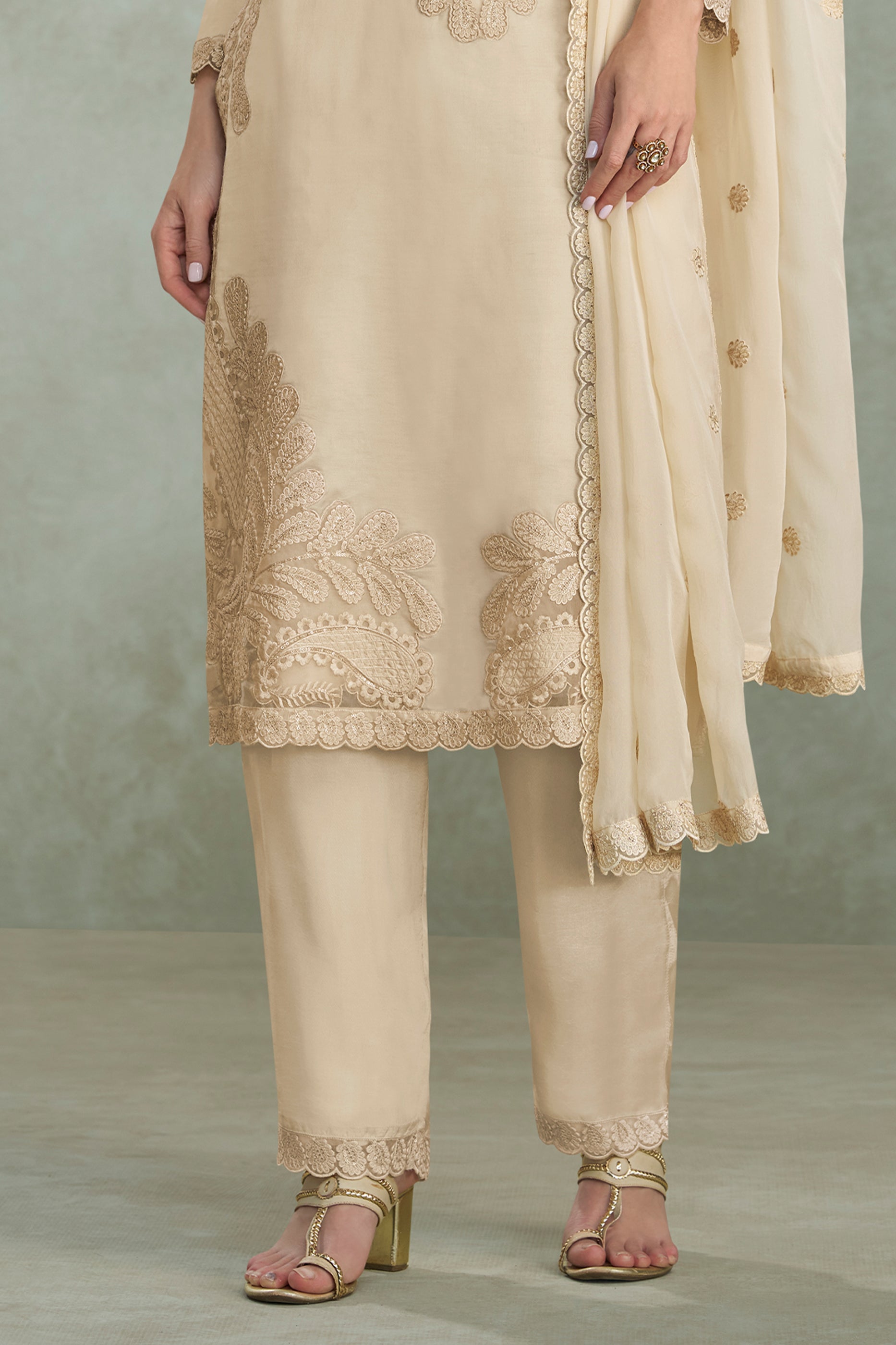 Off White Readymade Embroidered Chinon Suit-SAR11531_5_SareeButa.com