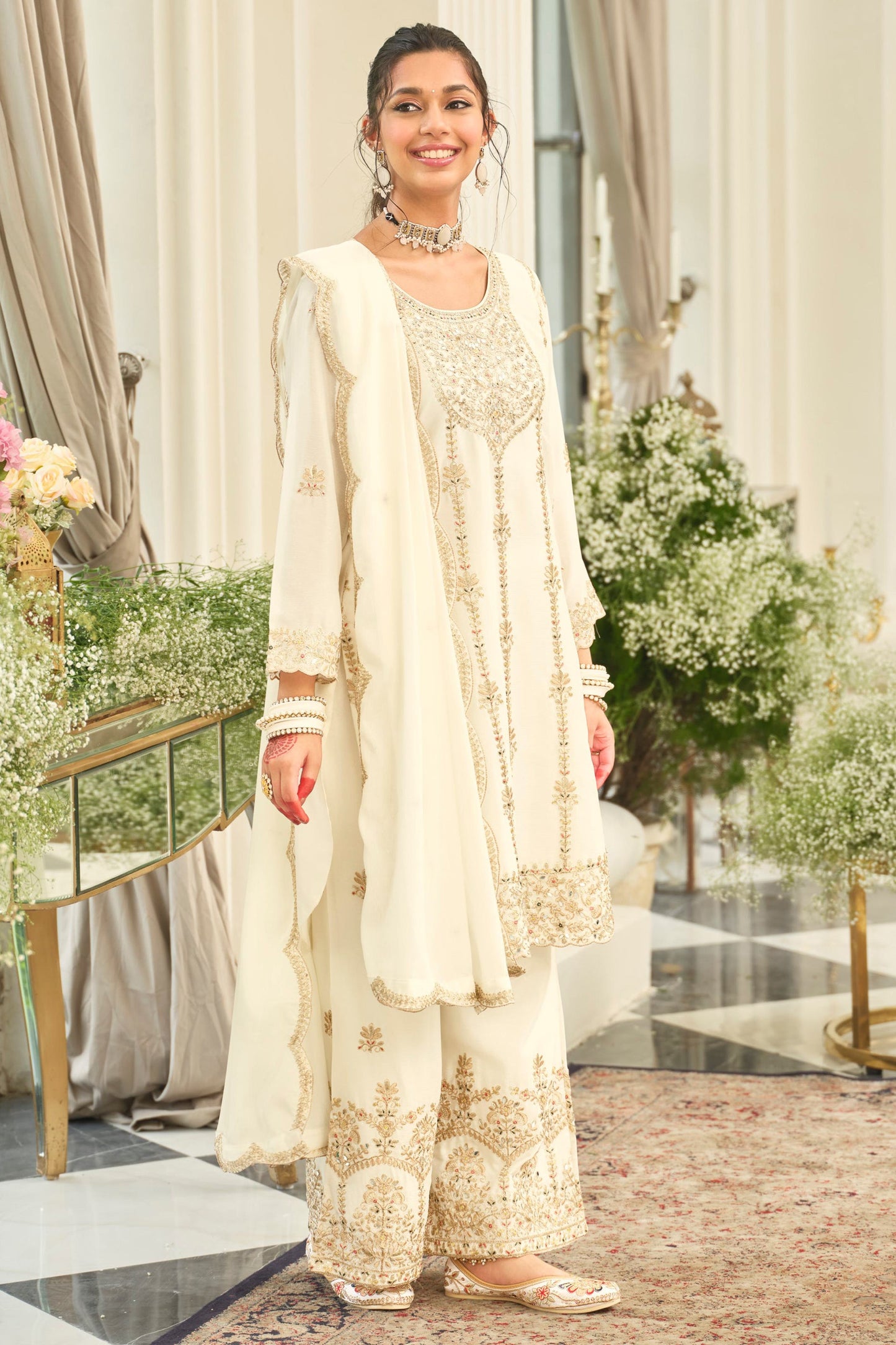 Off White Readymade Embroidered Chinon Suit-SAR11999_1_SareeButa.com