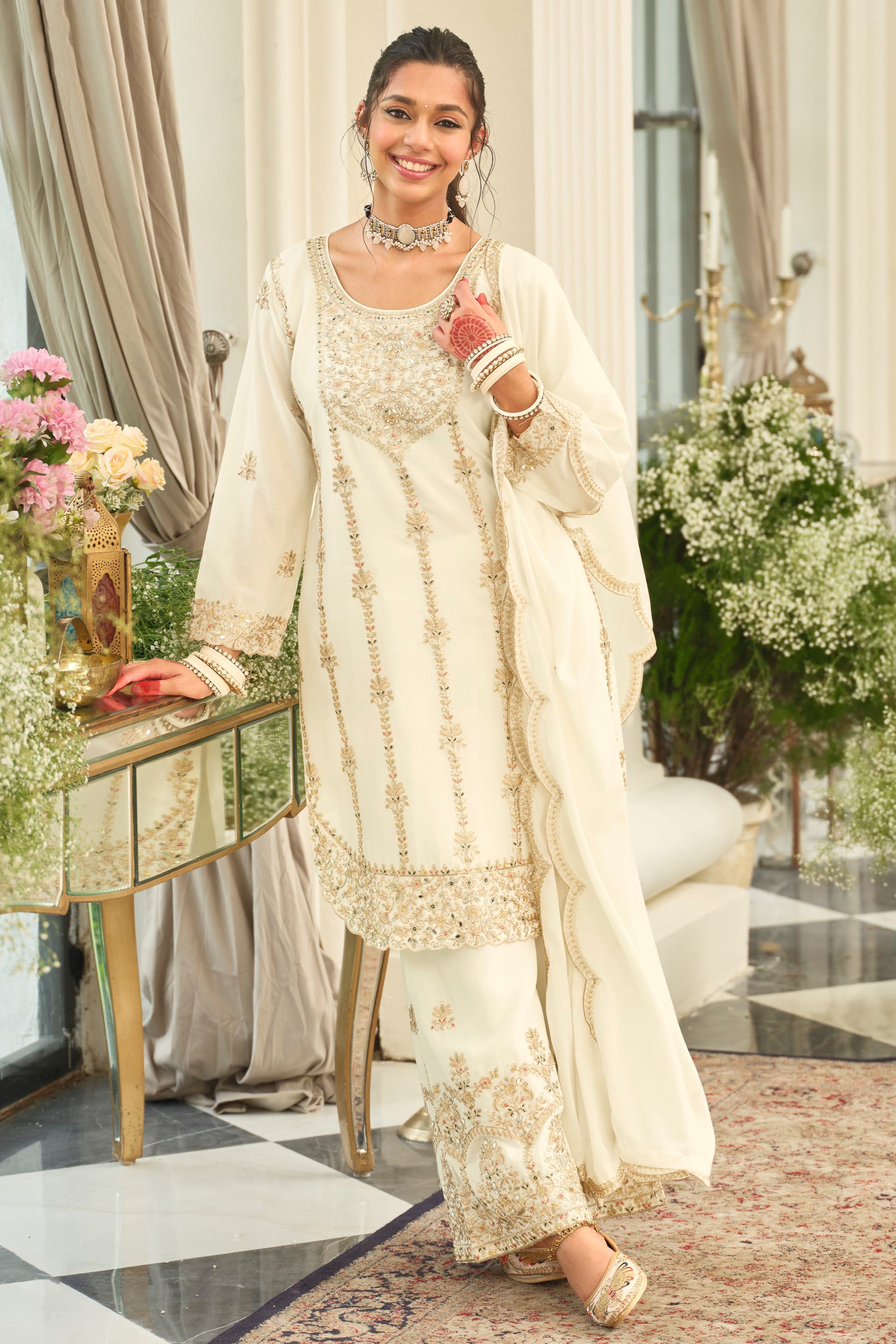 Off White Readymade Embroidered Chinon Suit-SAR11999_3_SareeButa.com