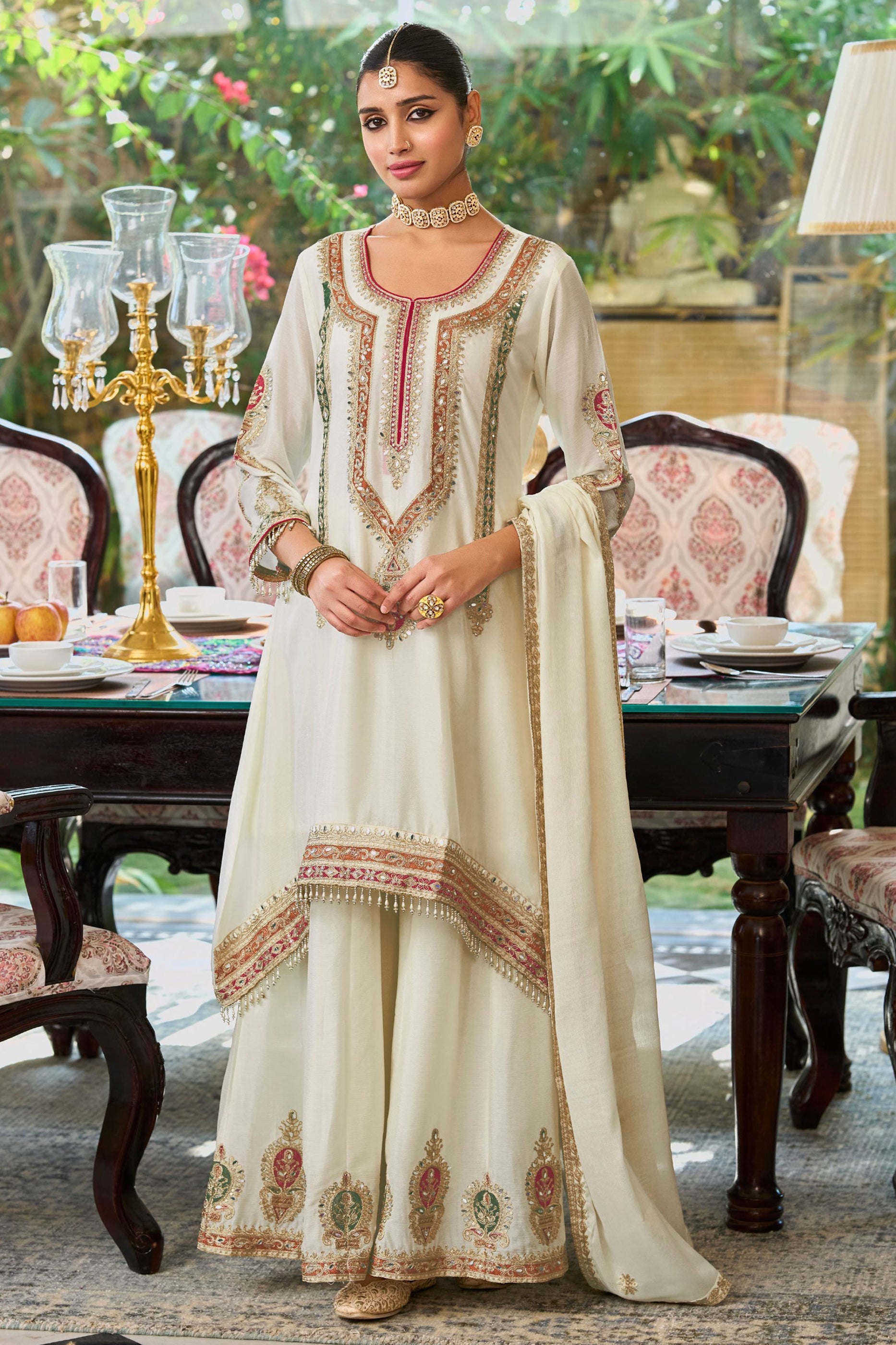 Off White Readymade Embroidered Chinon Suit-SAR12004_1_SareeButa.com