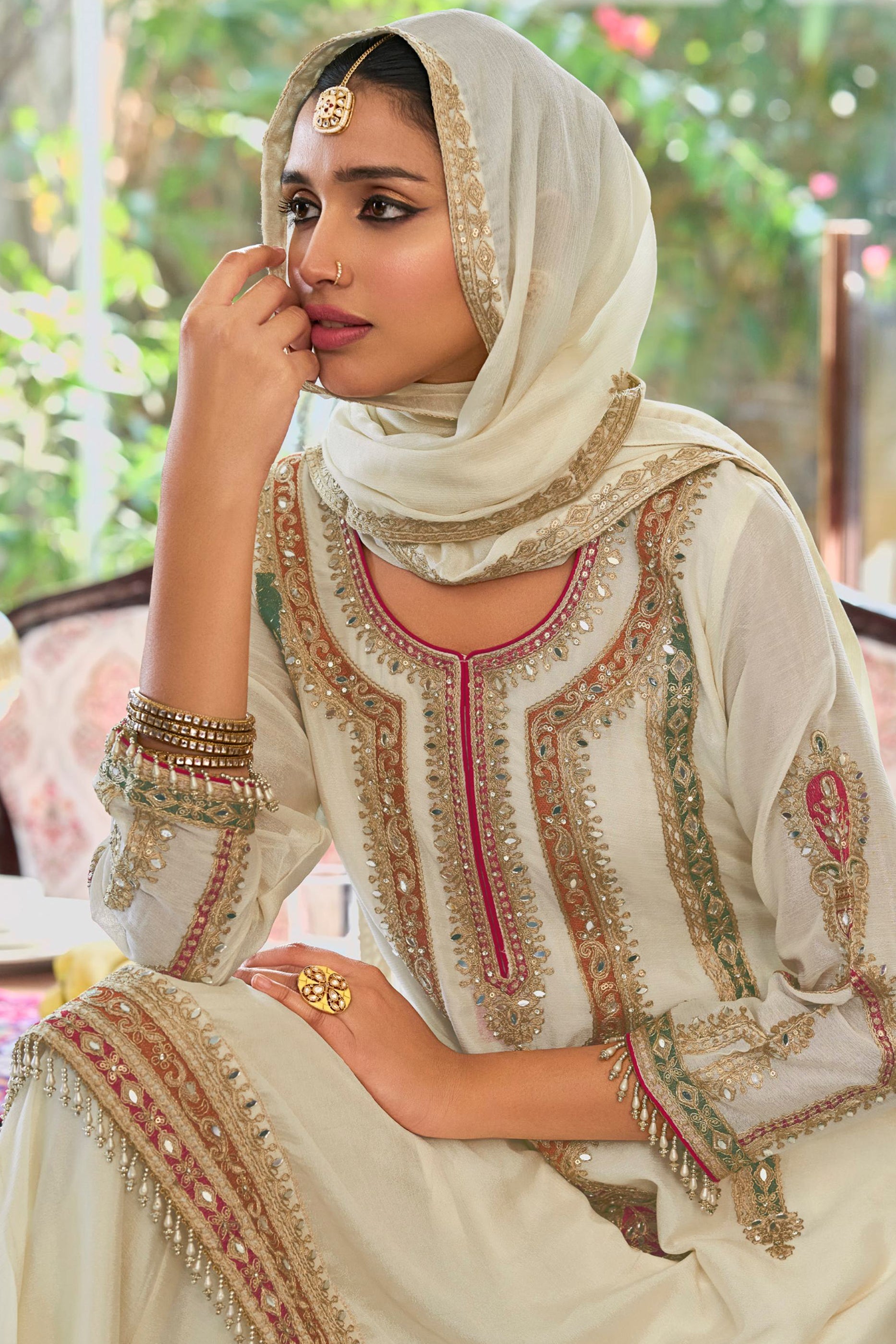 Off White Readymade Embroidered Chinon Suit-SAR12004_2_SareeButa.com