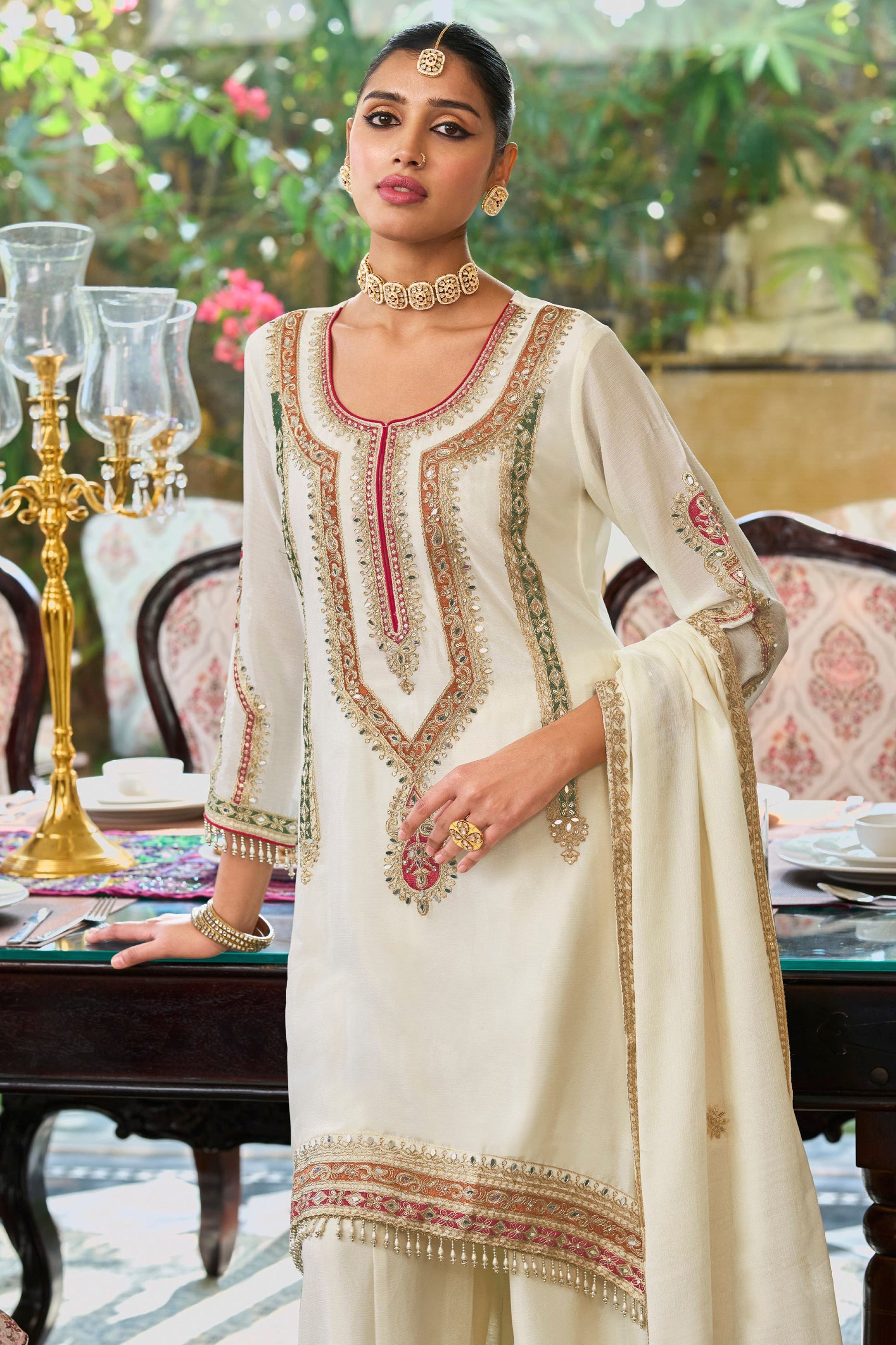 Off White Readymade Embroidered Chinon Suit-SAR12004_3_SareeButa.com