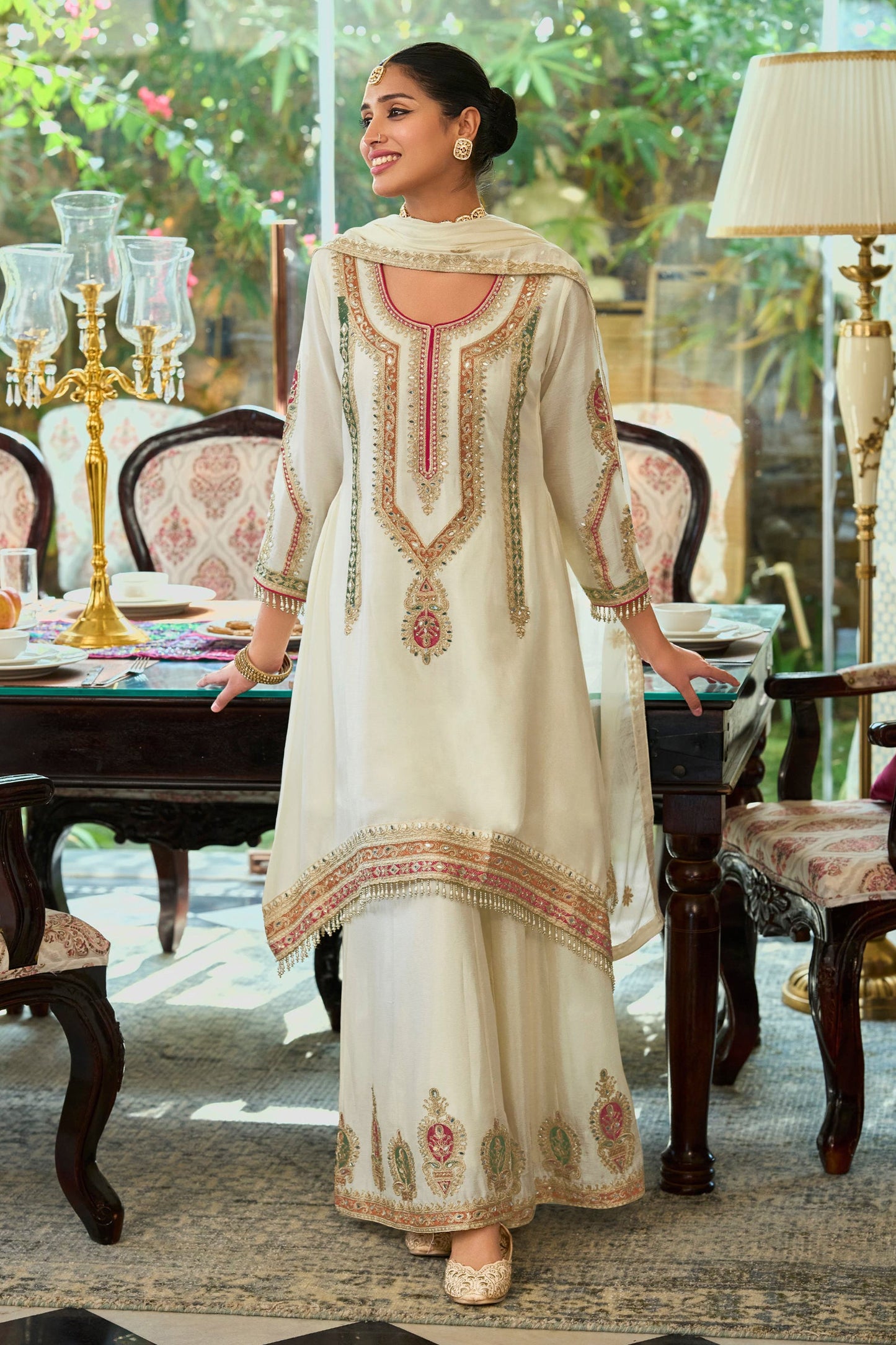 Off White Readymade Embroidered Chinon Suit-SAR12004_4_SareeButa.com