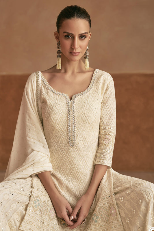 Off White Readymade Embroidered Georgette Palazzo Suit-SAR11568_2_SareeButa.com