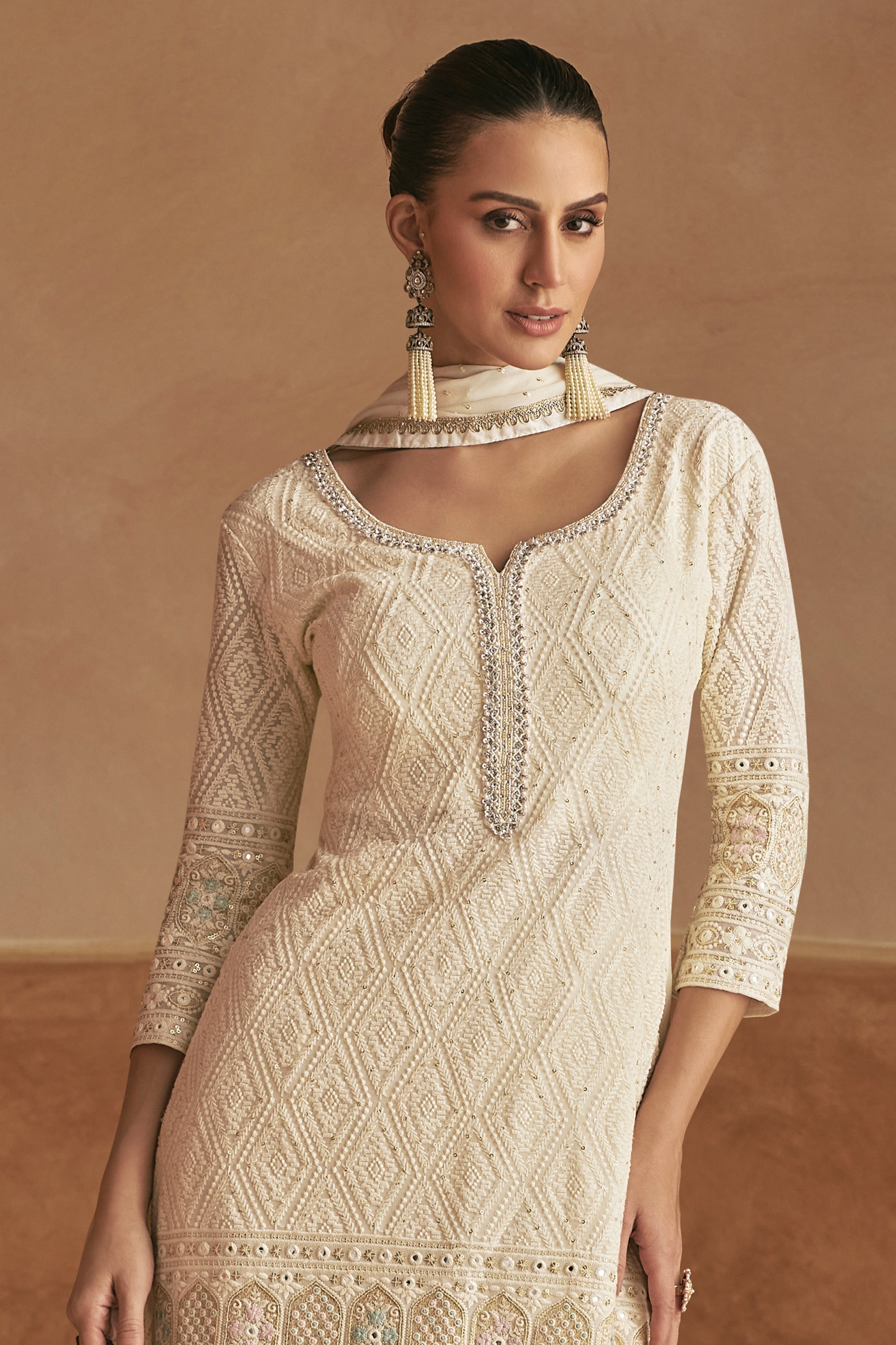 Off White Readymade Embroidered Georgette Palazzo Suit-SAR11568_3_SareeButa.com