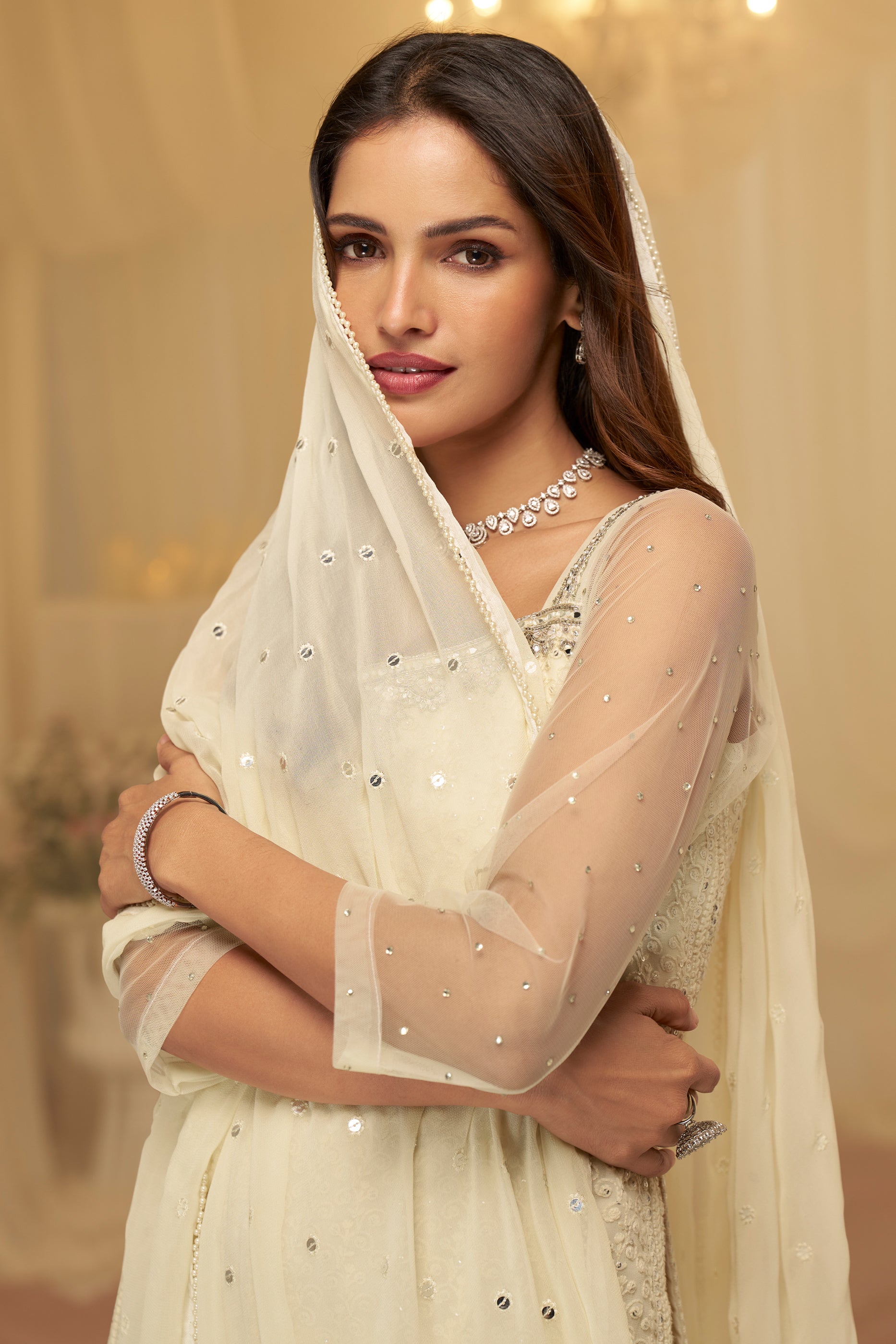 Off White Readymade Embroidered Georgette Sharara Suit-SAR11720_2_SareeButa.com