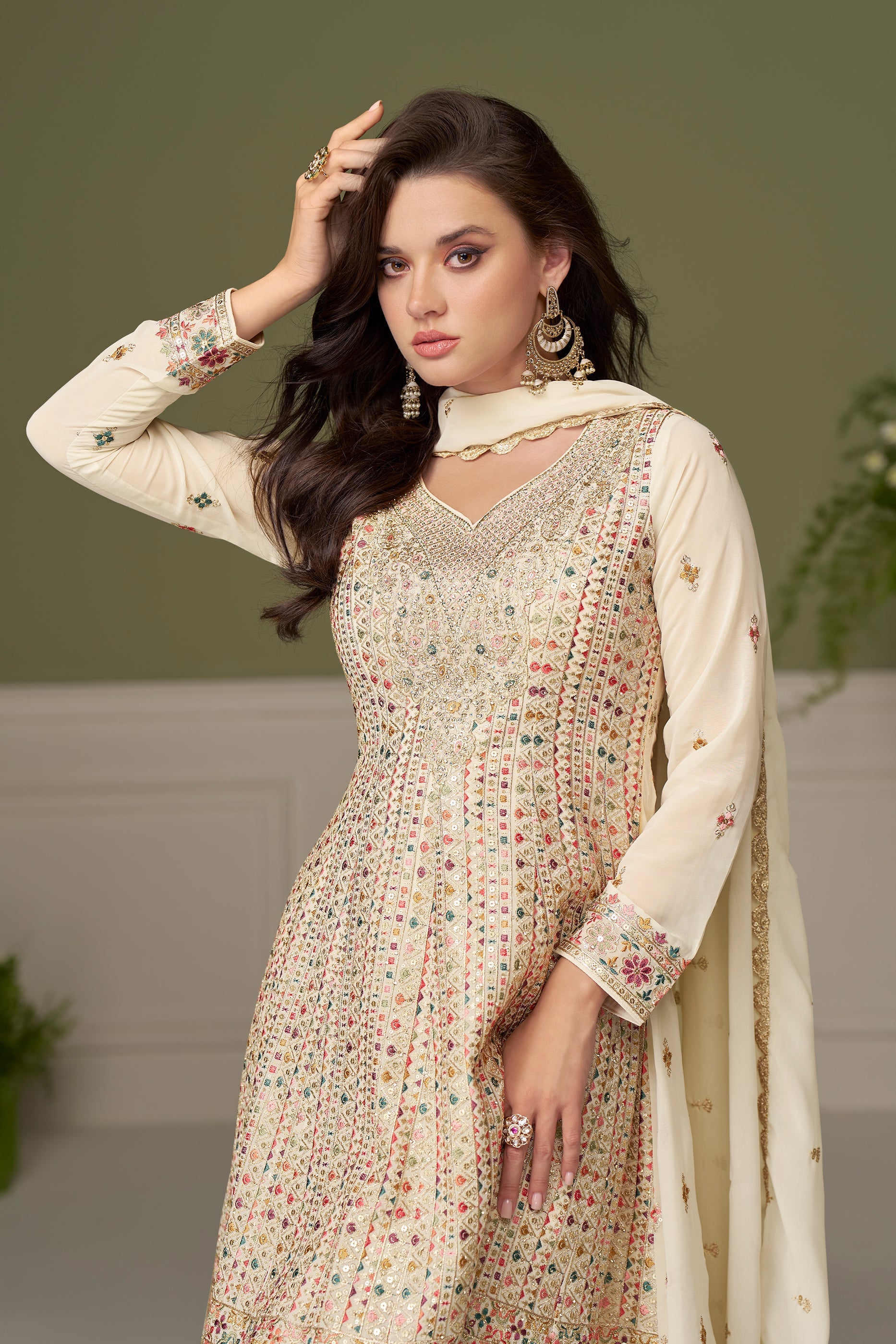 Off White Readymade Embroidered Georgette Suit-SAR11548_2_SareeButa.com