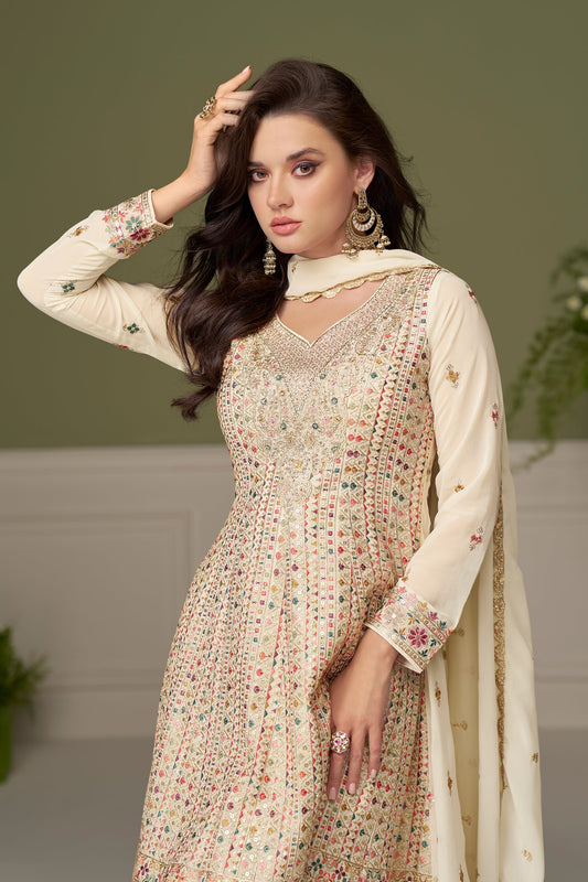 Off White Readymade Embroidered Georgette Suit-SAR11548_2_SareeButa.com