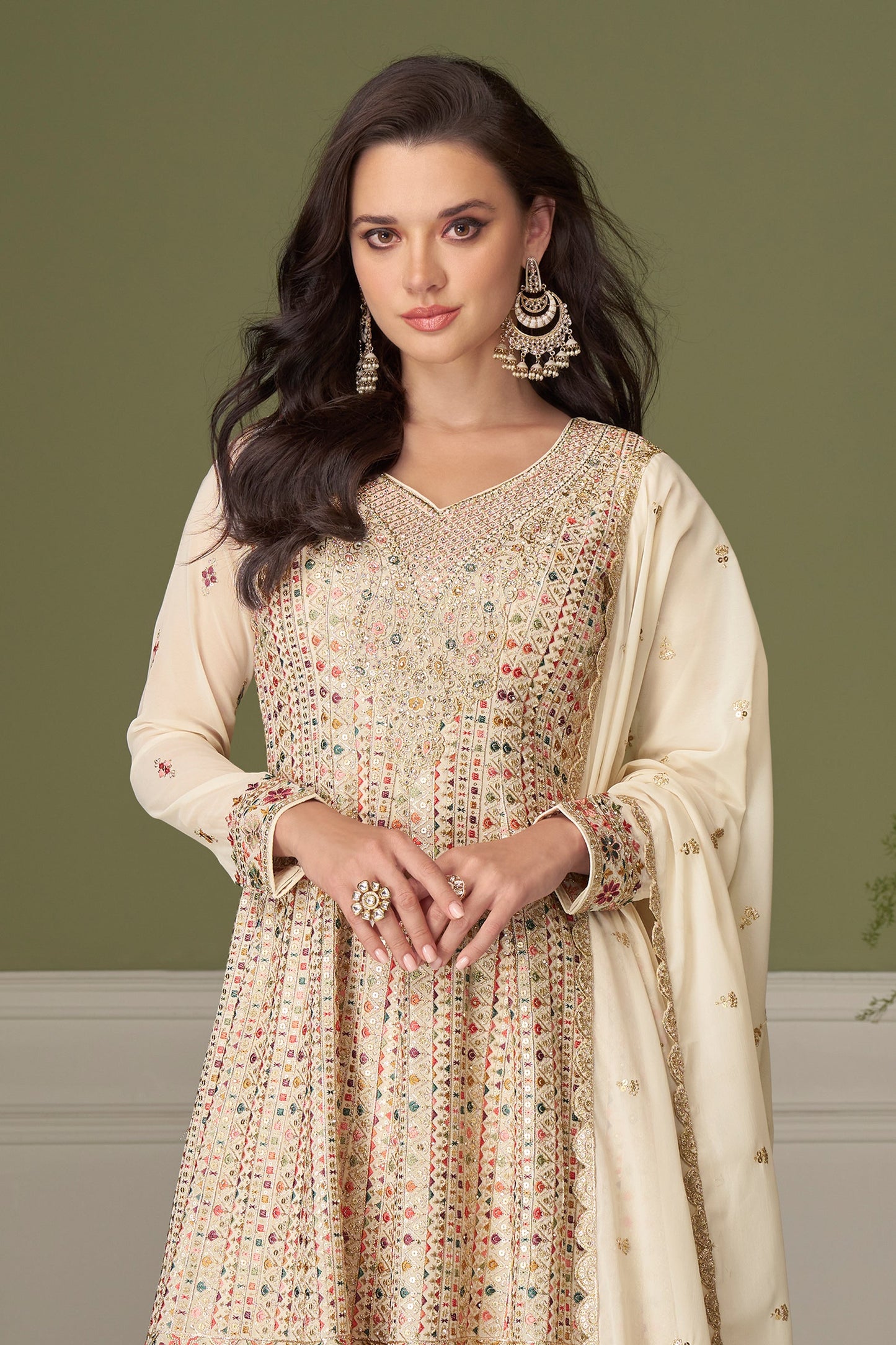 Off White Readymade Embroidered Georgette Suit-SAR11548_3_SareeButa.com