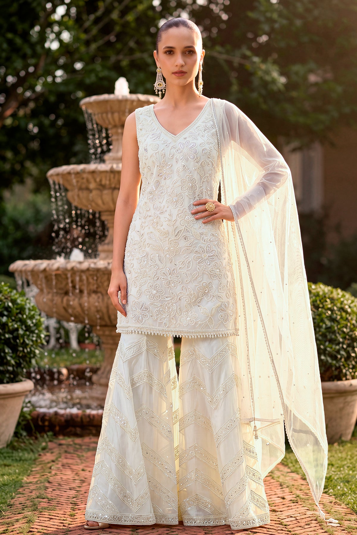 Off White Readymade Embroidered Net Sharara Suit-SAR13575_1_SareeButa.com
