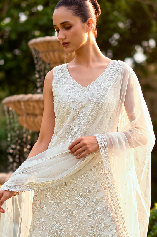 Off White Readymade Embroidered Net Sharara Suit-SAR13575_2_SareeButa.com