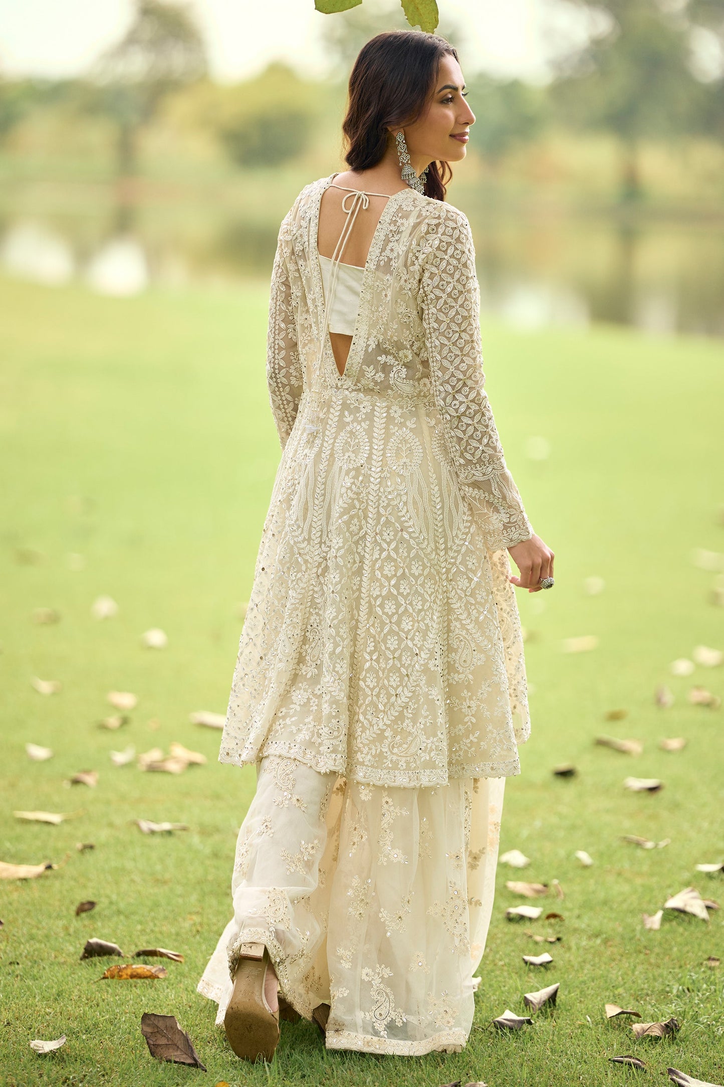 Off White Readymade Embroidered Net Suit-SAR11662_4_SareeButa.com