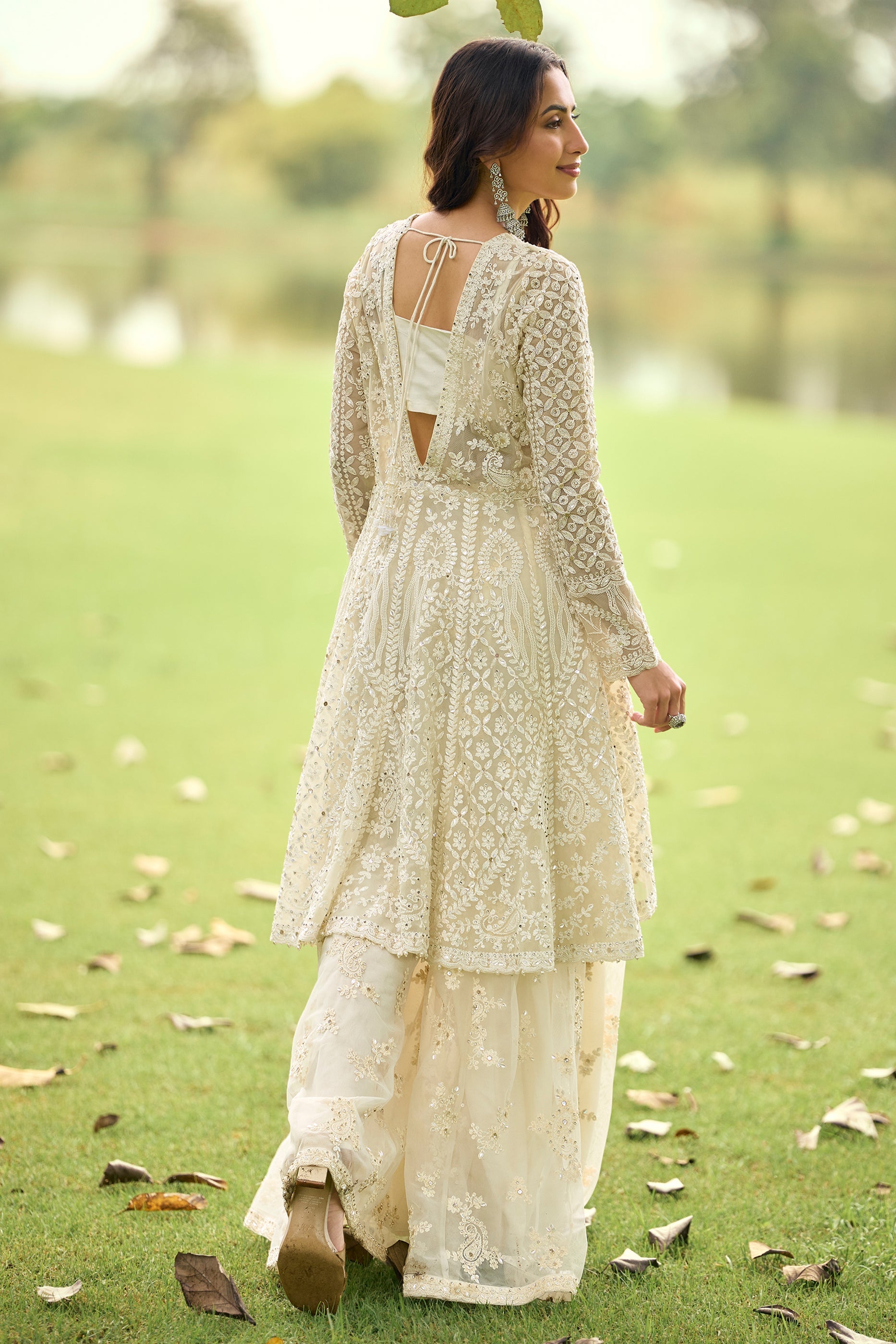 Off White Readymade Embroidered Net Suit-SAR11662_4_SareeButa.com