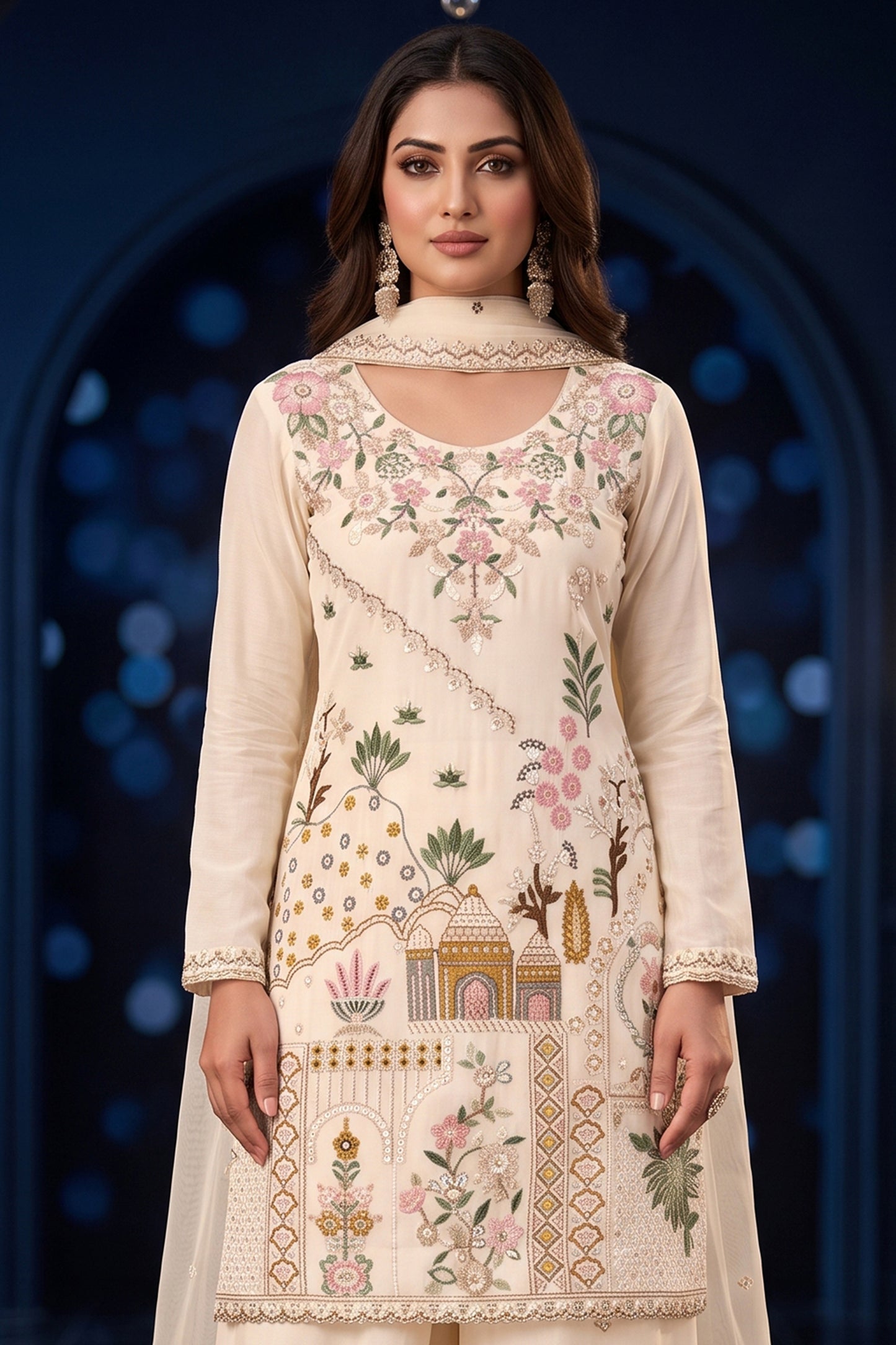 Off White Readymade Embroidered Palazzo Suit-SAR13137_6_SareeButa.com