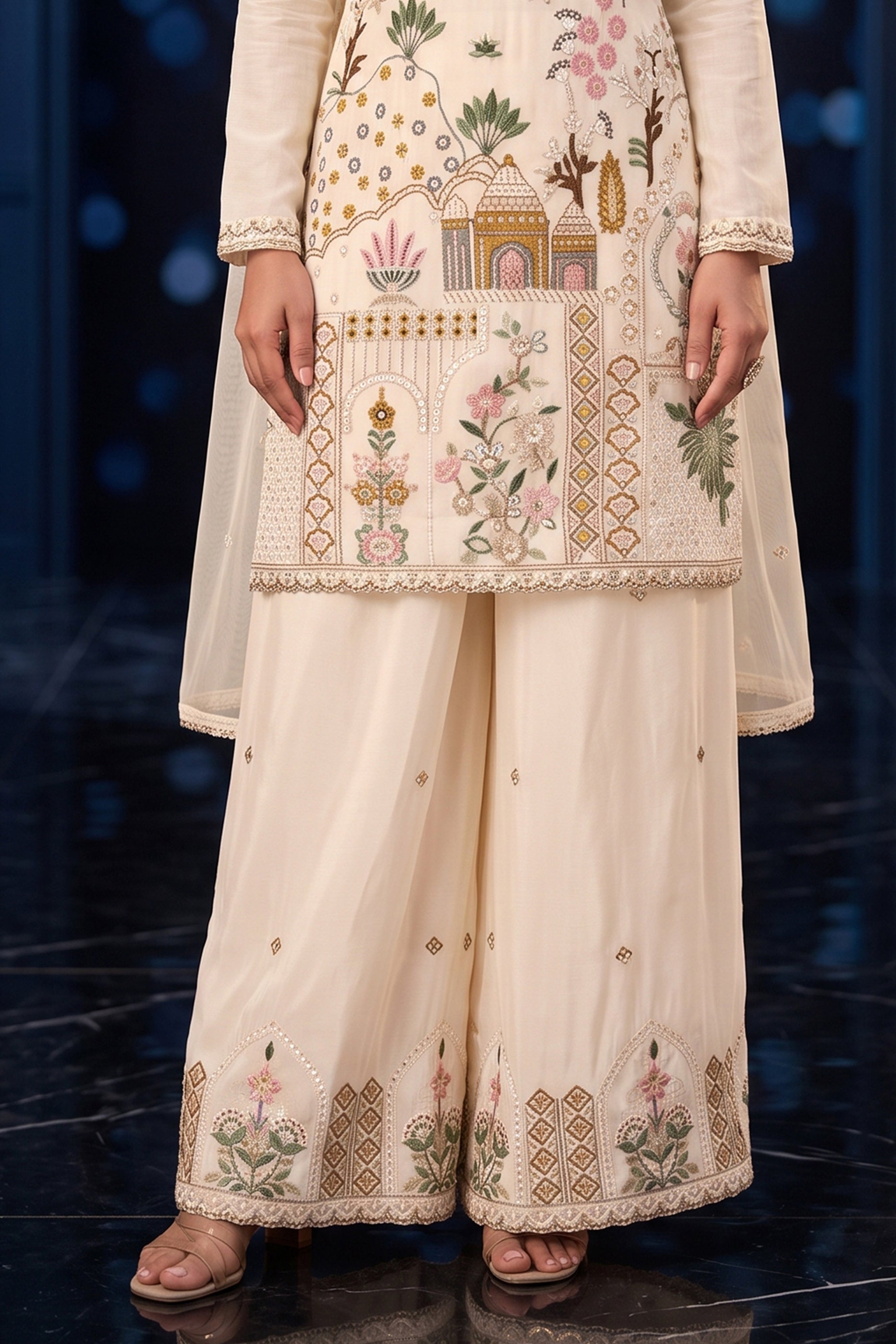 Off White Readymade Embroidered Palazzo Suit-SAR13137_7_SareeButa.com