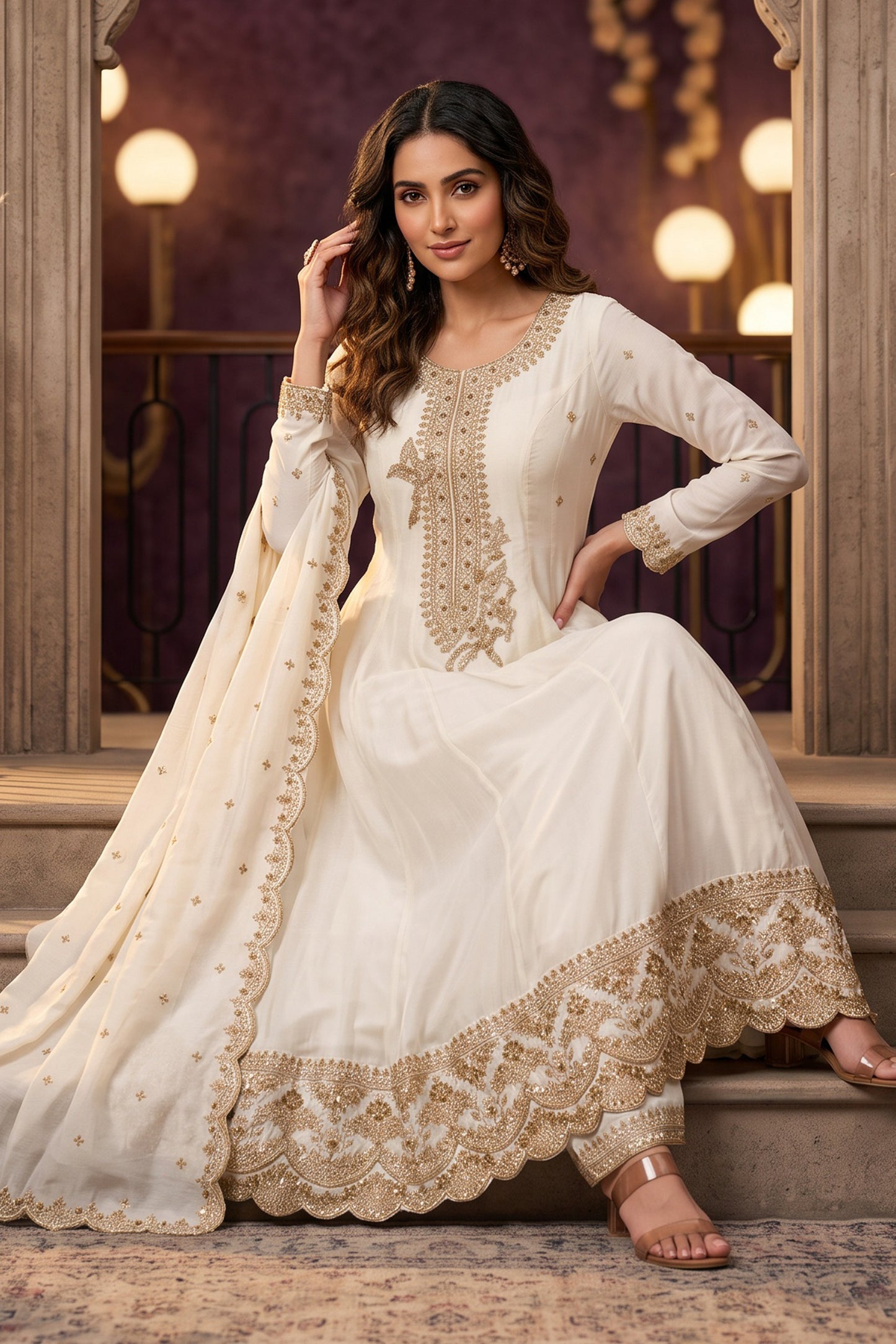 Off White Readymade Embroidered Silk Anarkali Suit-SAR13091_2_SareeButa.com