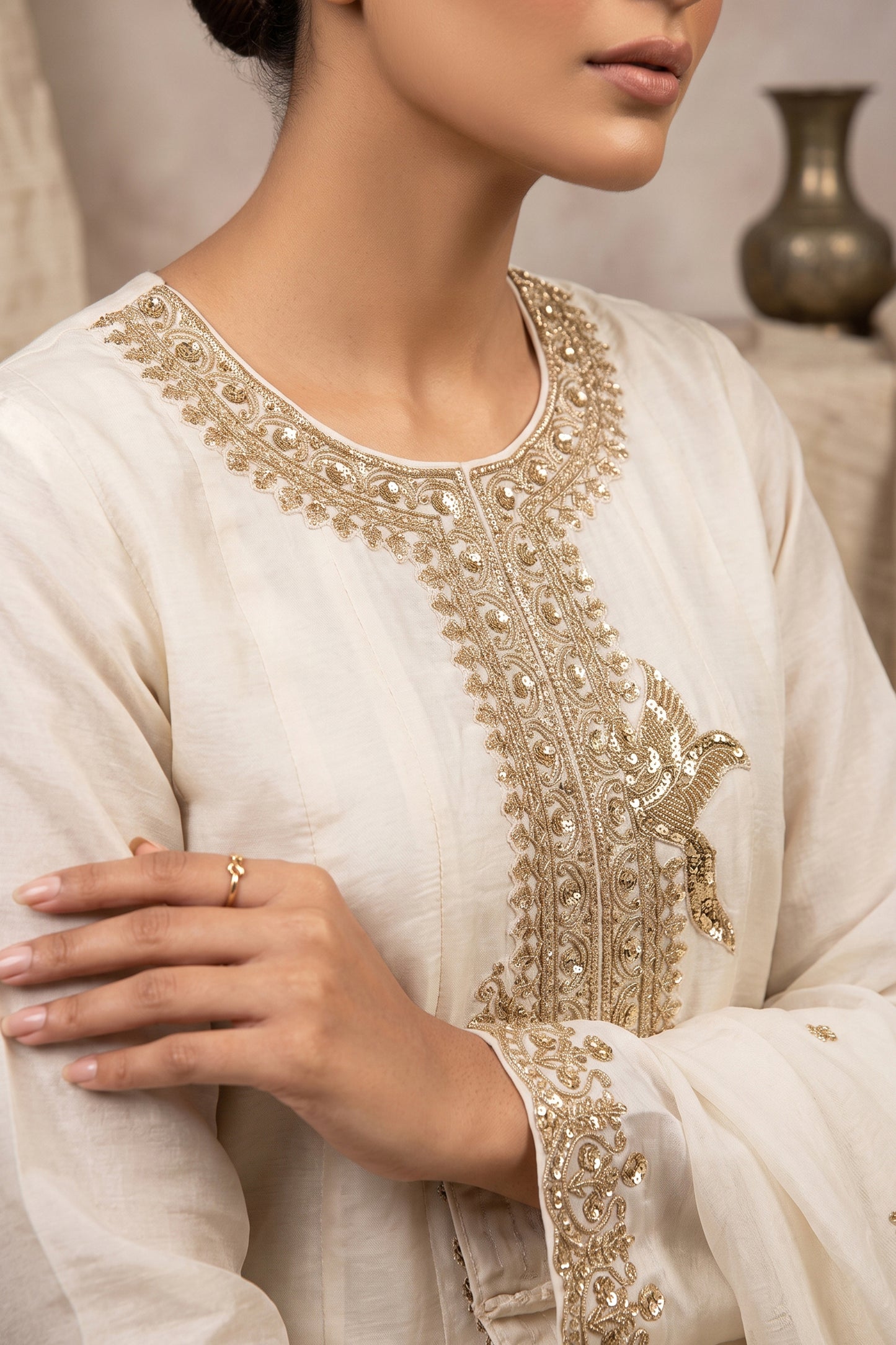 Off White Readymade Embroidered Silk Anarkali Suit-SAR13091_3_SareeButa.com
