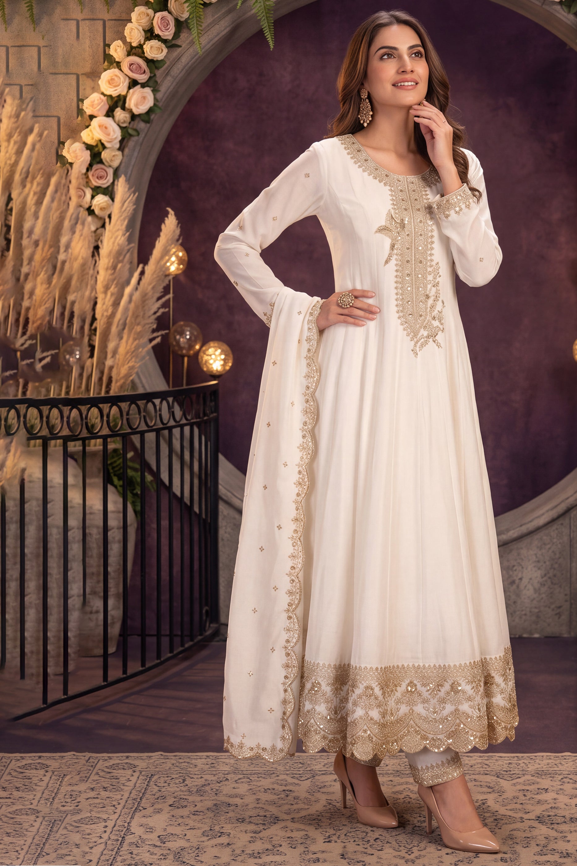 Off White Readymade Embroidered Silk Anarkali Suit-SAR13091_4_SareeButa.com