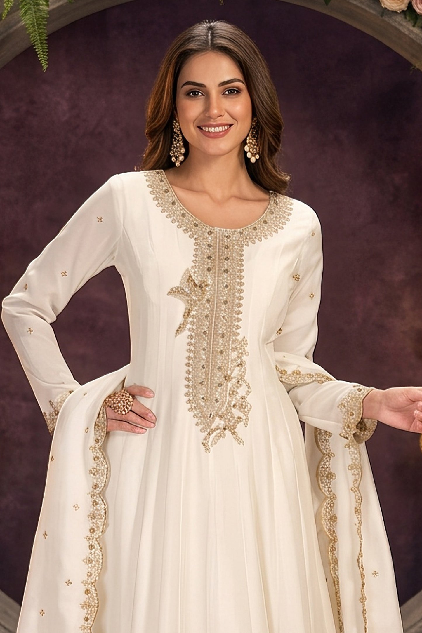 Off White Readymade Embroidered Silk Anarkali Suit-SAR13091_5_SareeButa.com