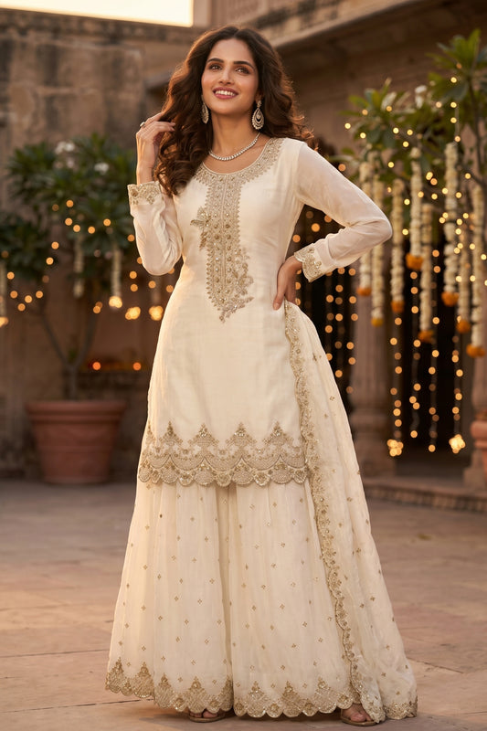 Off White Readymade Embroidered Silk Sharara Suit-SAR13002_1_SareeButa.com