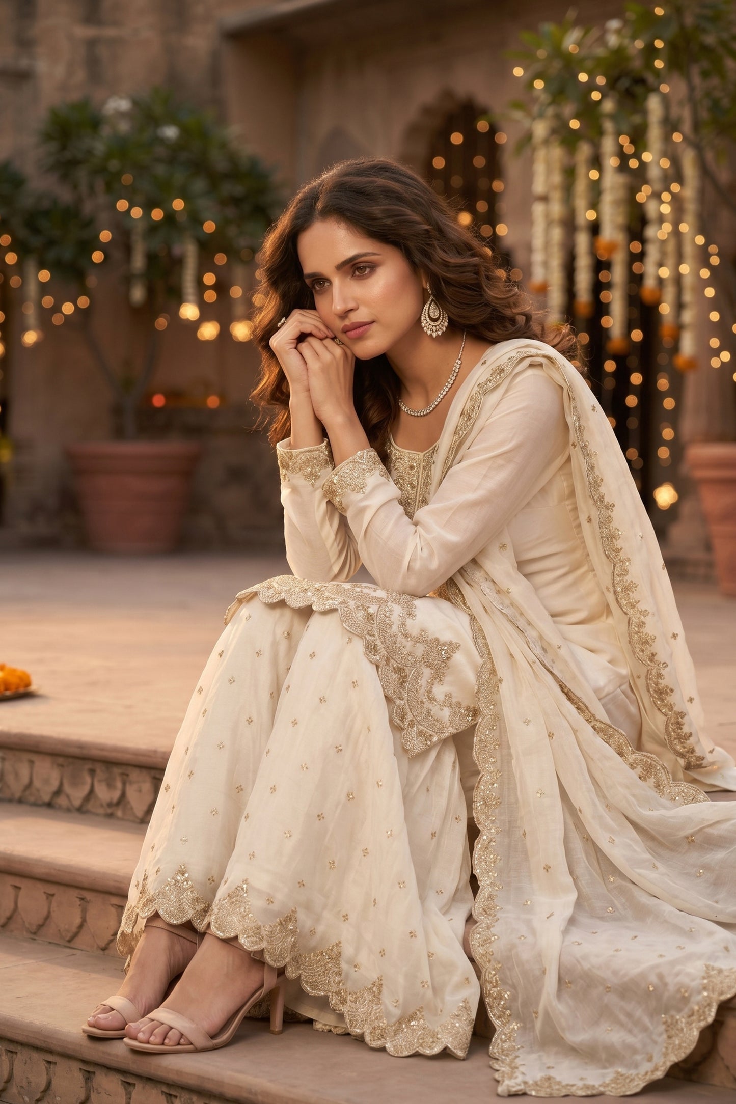 Off White Readymade Embroidered Silk Sharara Suit-SAR13002_2_SareeButa.com