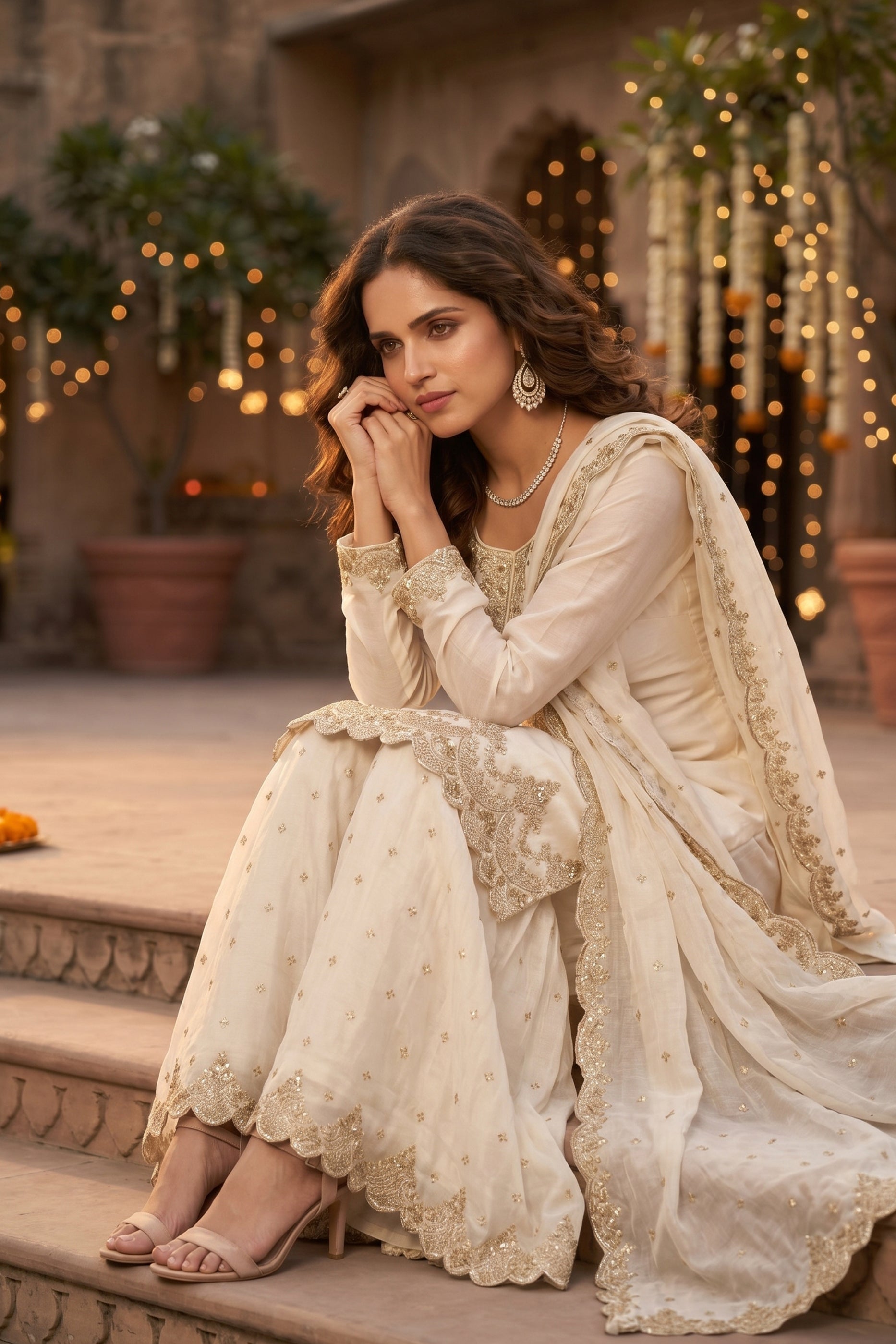 Off White Readymade Embroidered Silk Sharara Suit-SAR13002_2_SareeButa.com