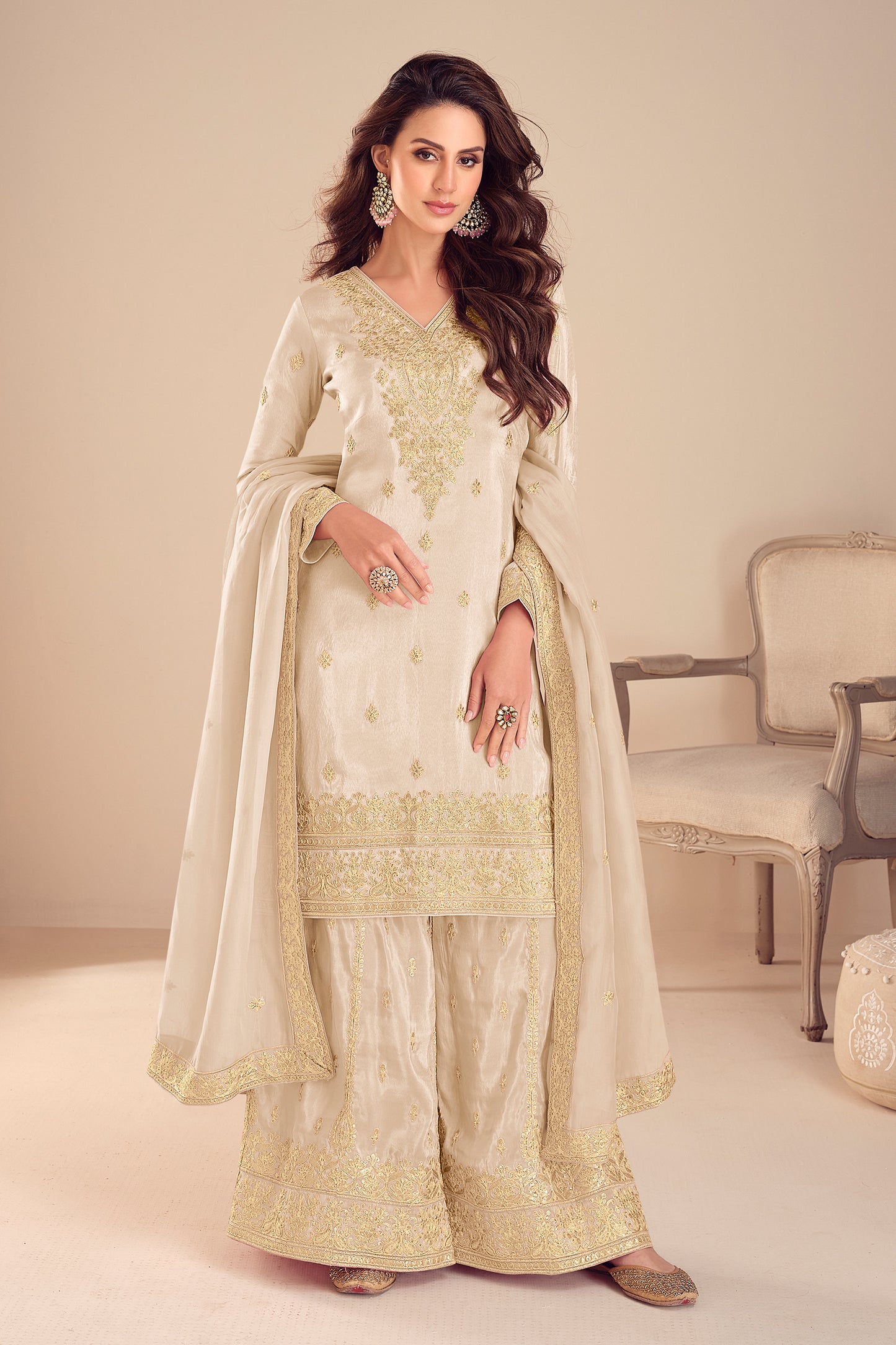 Off White Readymade Embroidered Simar Silk Suit-SAR12236_1_SareeButa.com