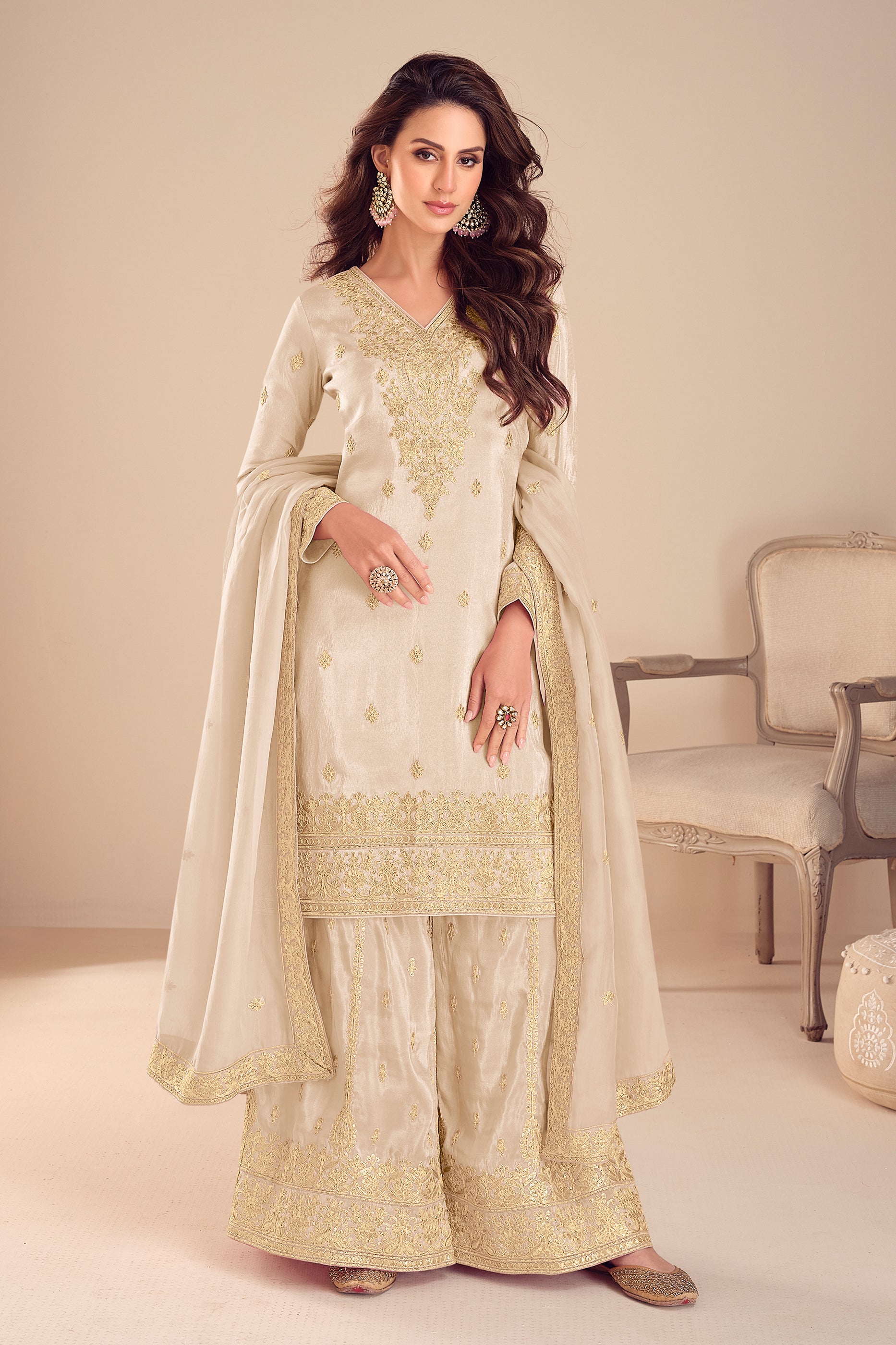 Off White Readymade Embroidered Simar Silk Suit-SAR12236_1_SareeButa.com