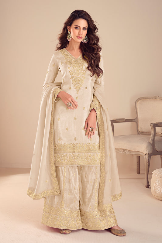 Off White Readymade Embroidered Simar Silk Suit-SAR12236_1_SareeButa.com