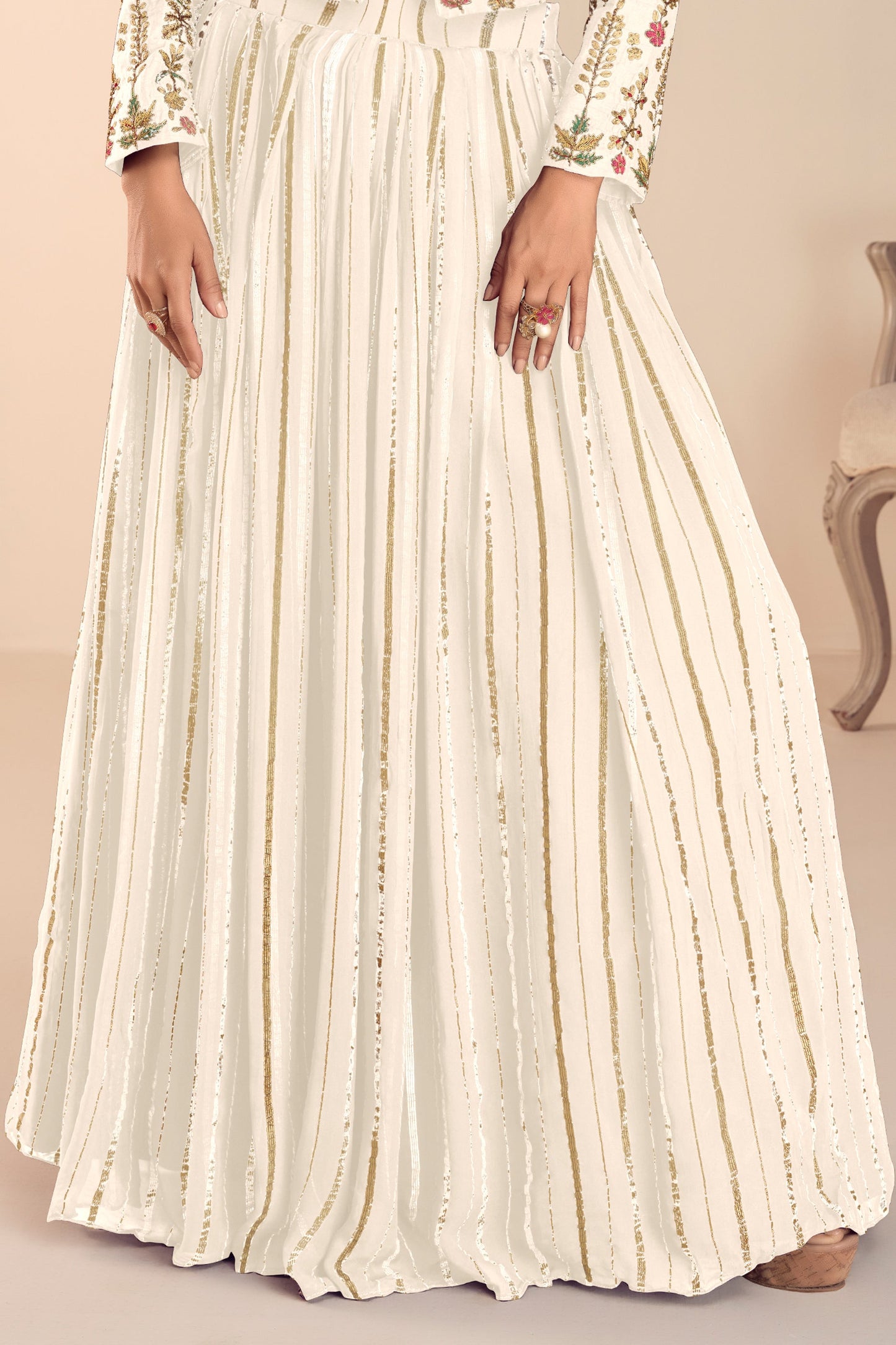 Off White Readymade Embroidered Skirt Set-SAR11687_4_SareeButa.com