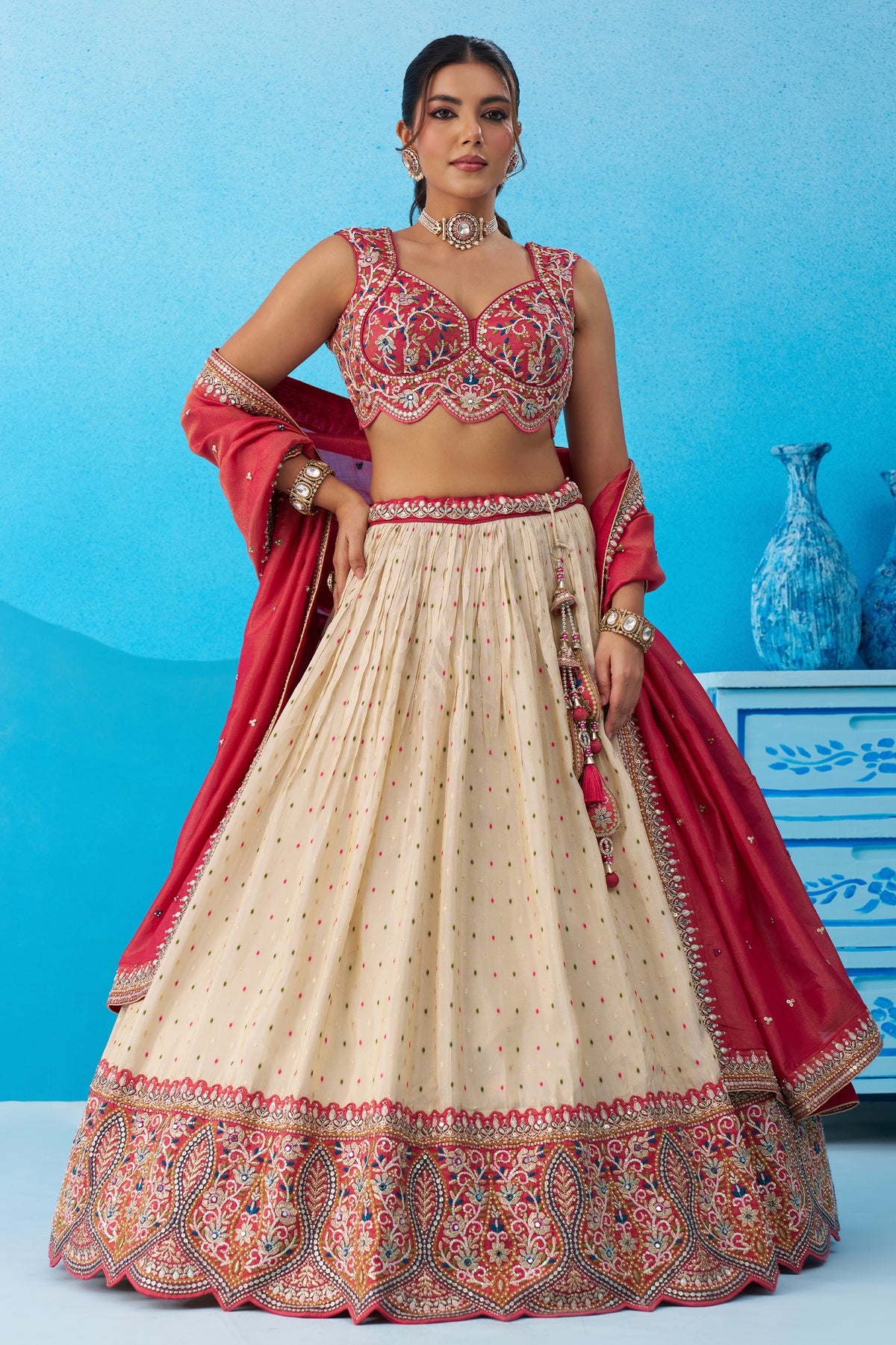 Off White Readymade Embroidered Tissue Lehenga-SAR12885_1_SareeButa.com