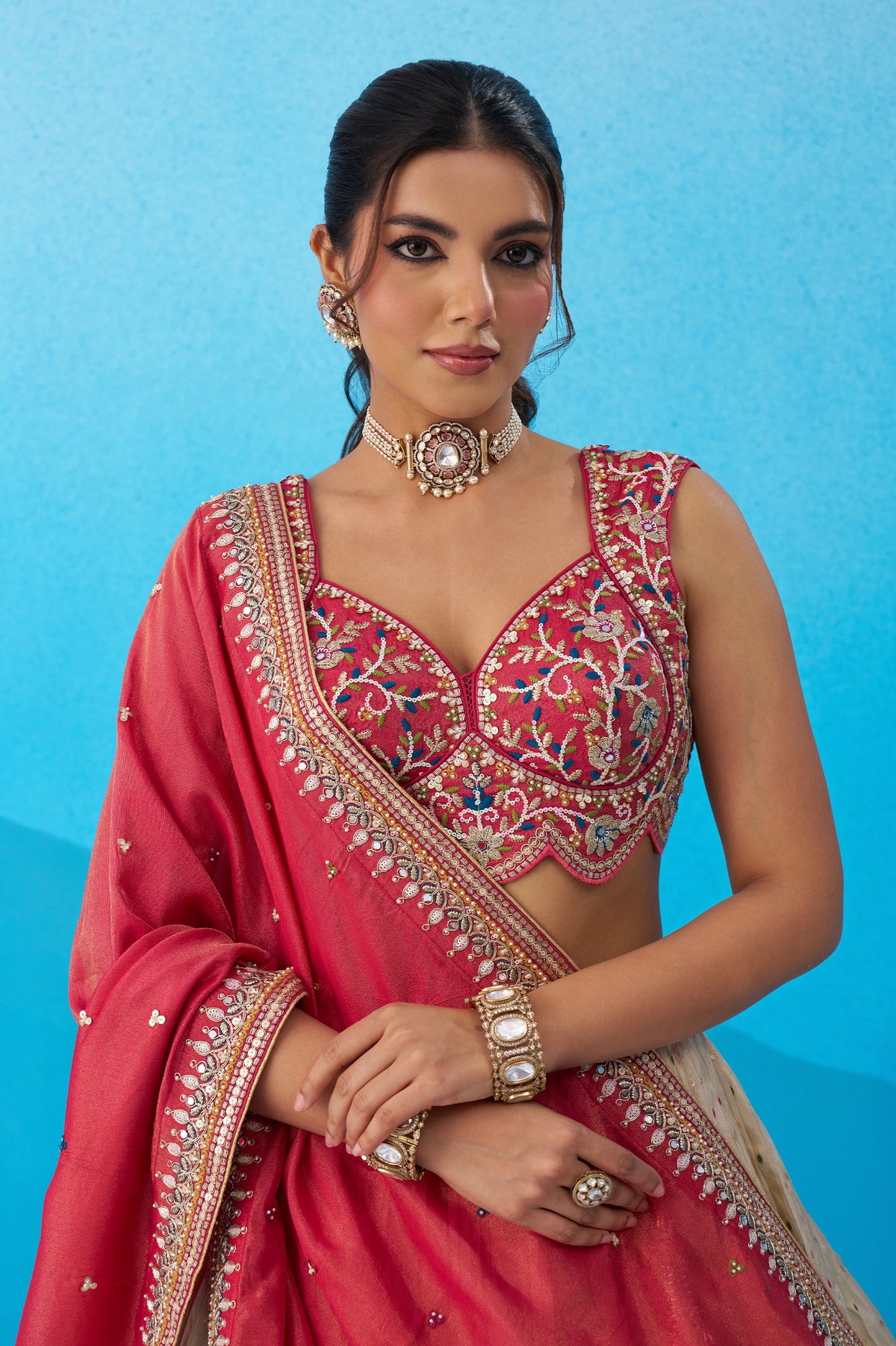 Off White Readymade Embroidered Tissue Lehenga-SAR12885_2_SareeButa.com