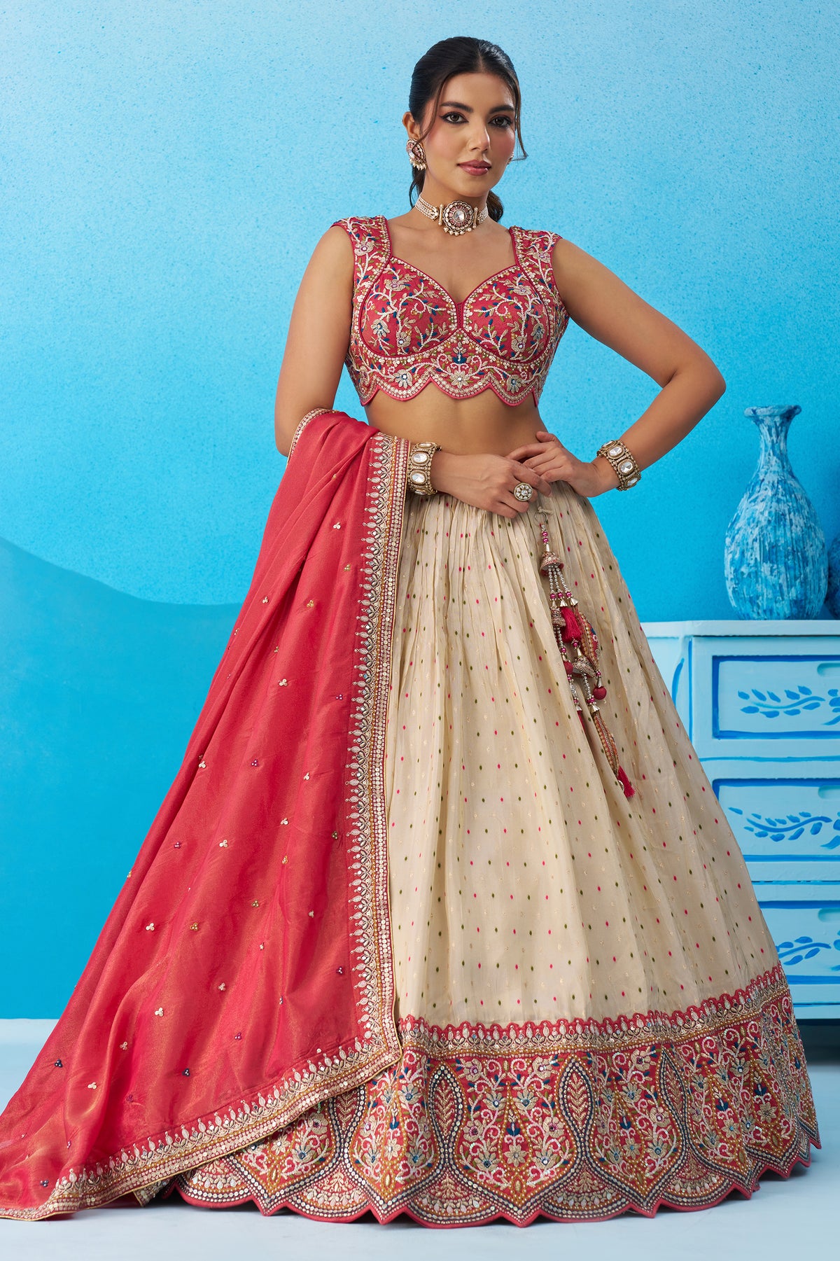 Off White Readymade Embroidered Tissue Lehenga-SAR12885_4_SareeButa.com