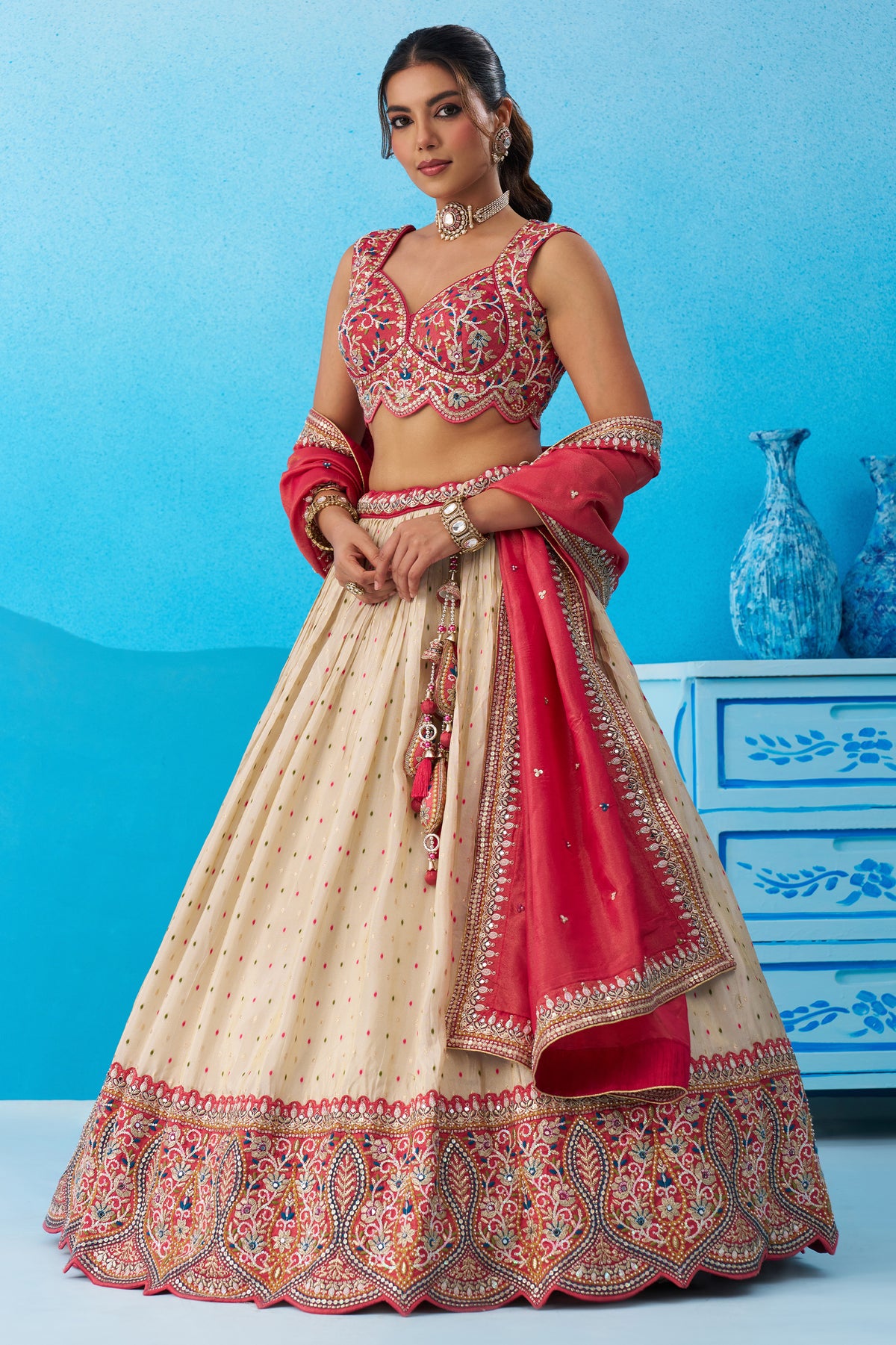 Off White Readymade Embroidered Tissue Lehenga-SAR12885_5_SareeButa.com