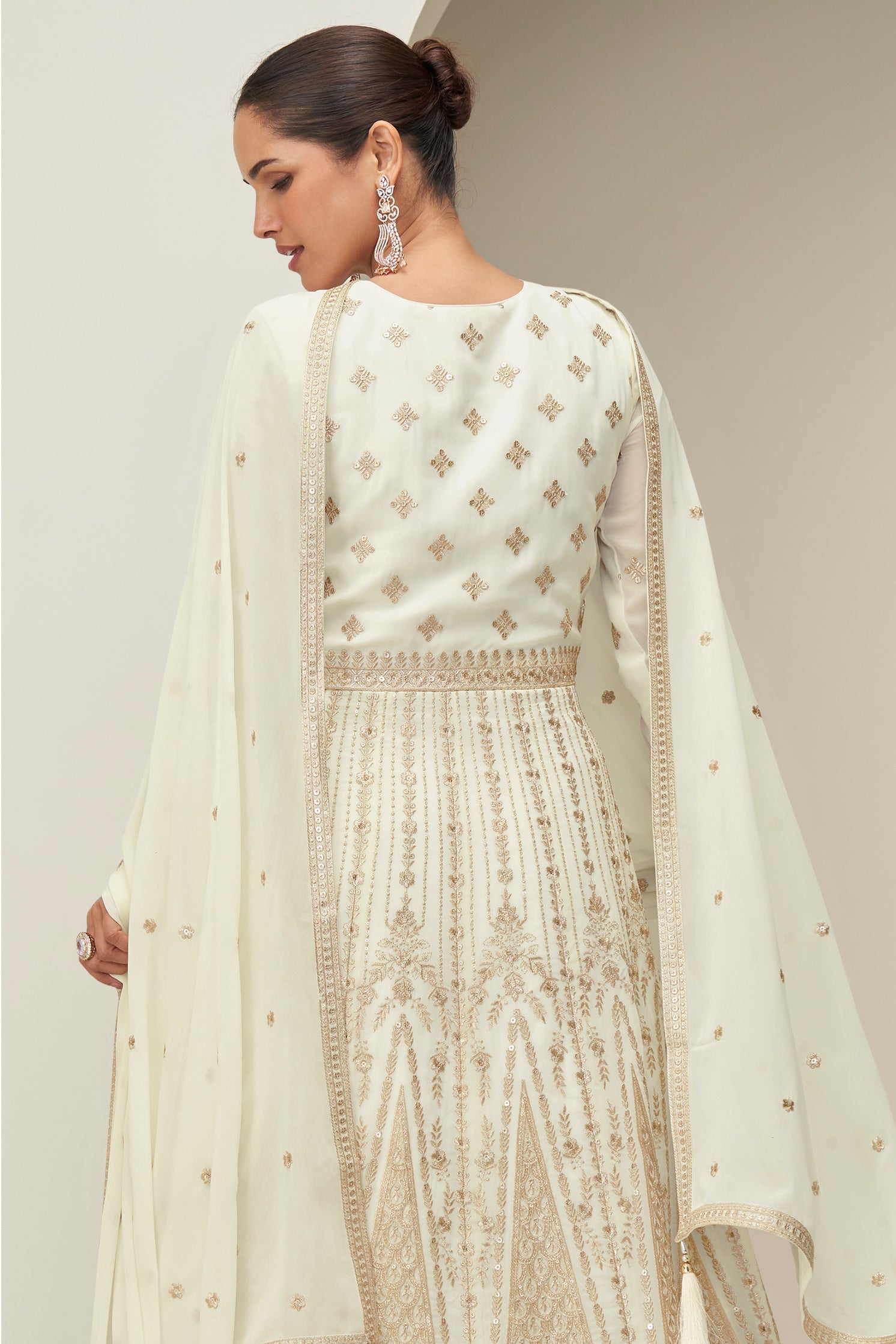 Off White Readymade Georgette Gown with Dupatta-SS814_3_SareeButa.com