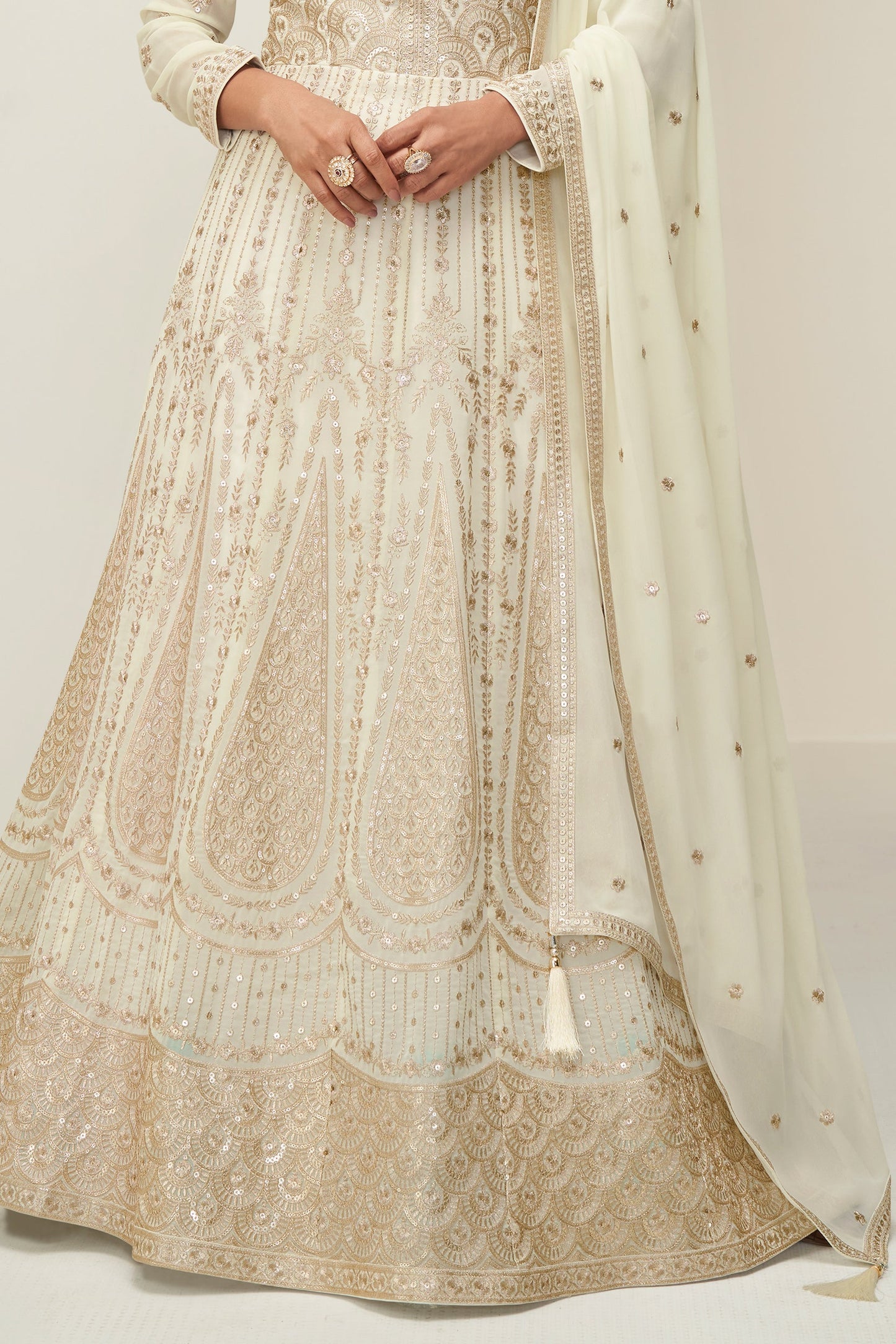 Off White Readymade Georgette Gown with Dupatta-SS814_4_SareeButa.com