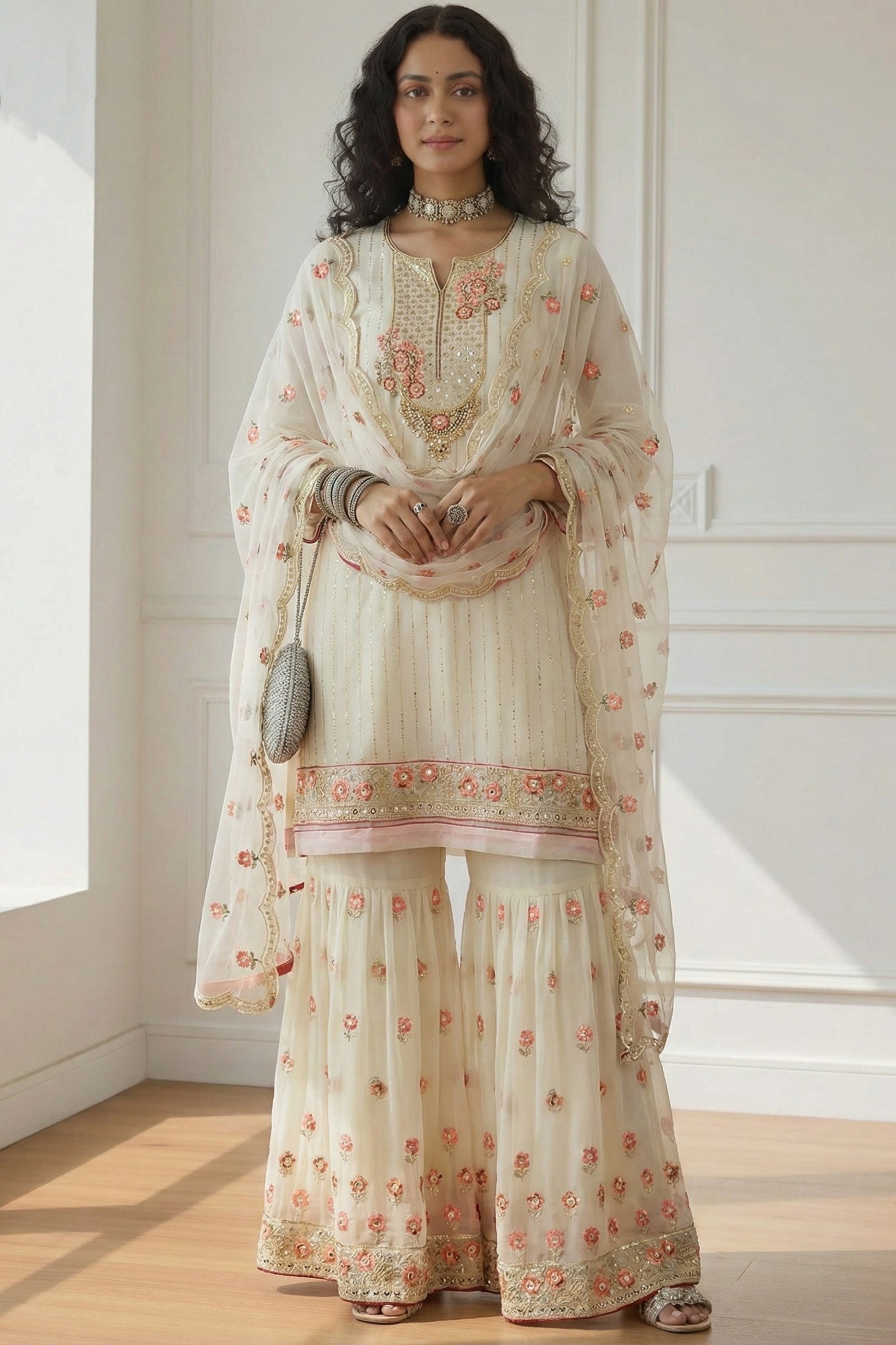 Off White Readymade Georgette Sharara Suit-SAR12760_1_SareeButa.com