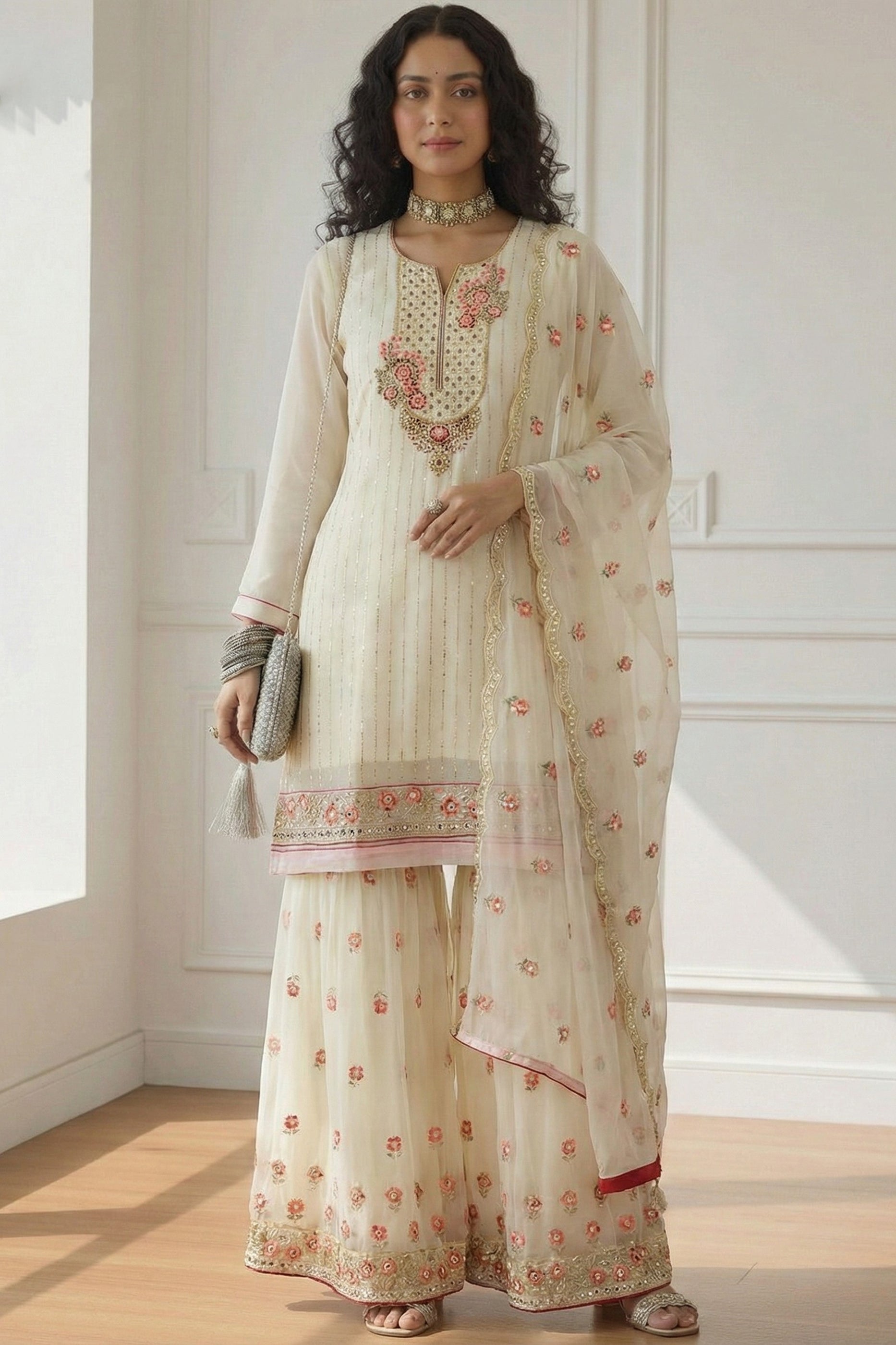 Off White Readymade Georgette Sharara Suit-SAR12760_3_SareeButa.com
