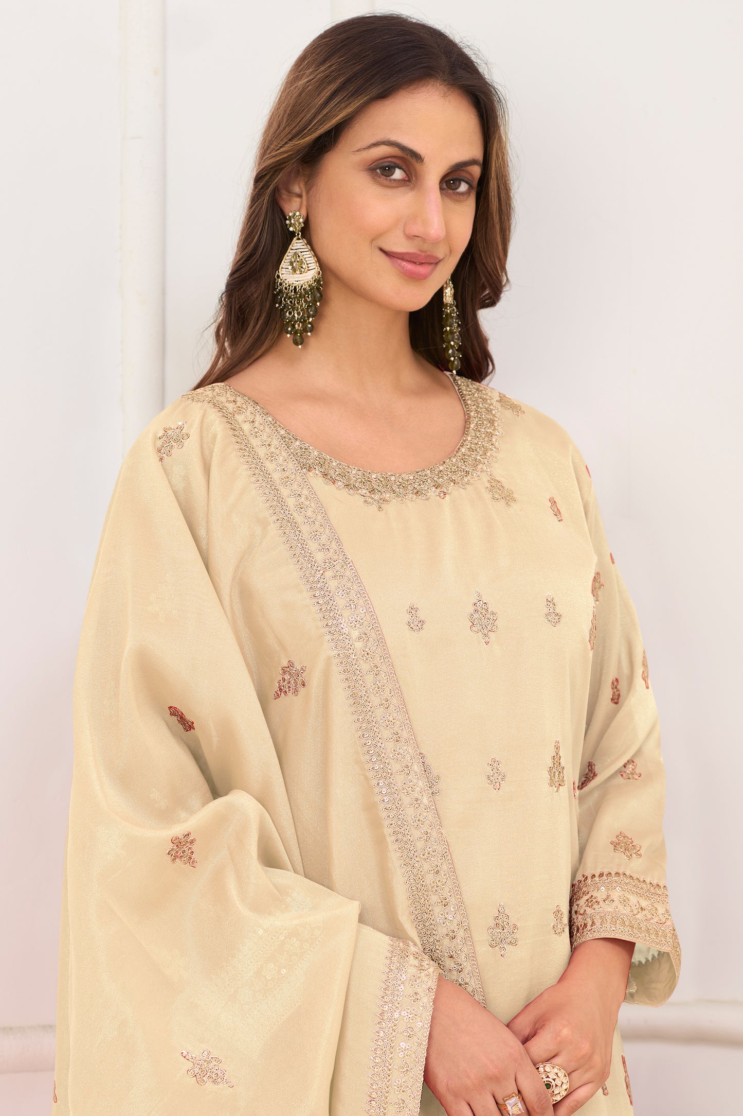 Off White Red Readymade Embroidered Simar Silk Suit-SAR12225_2_SareeButa.com