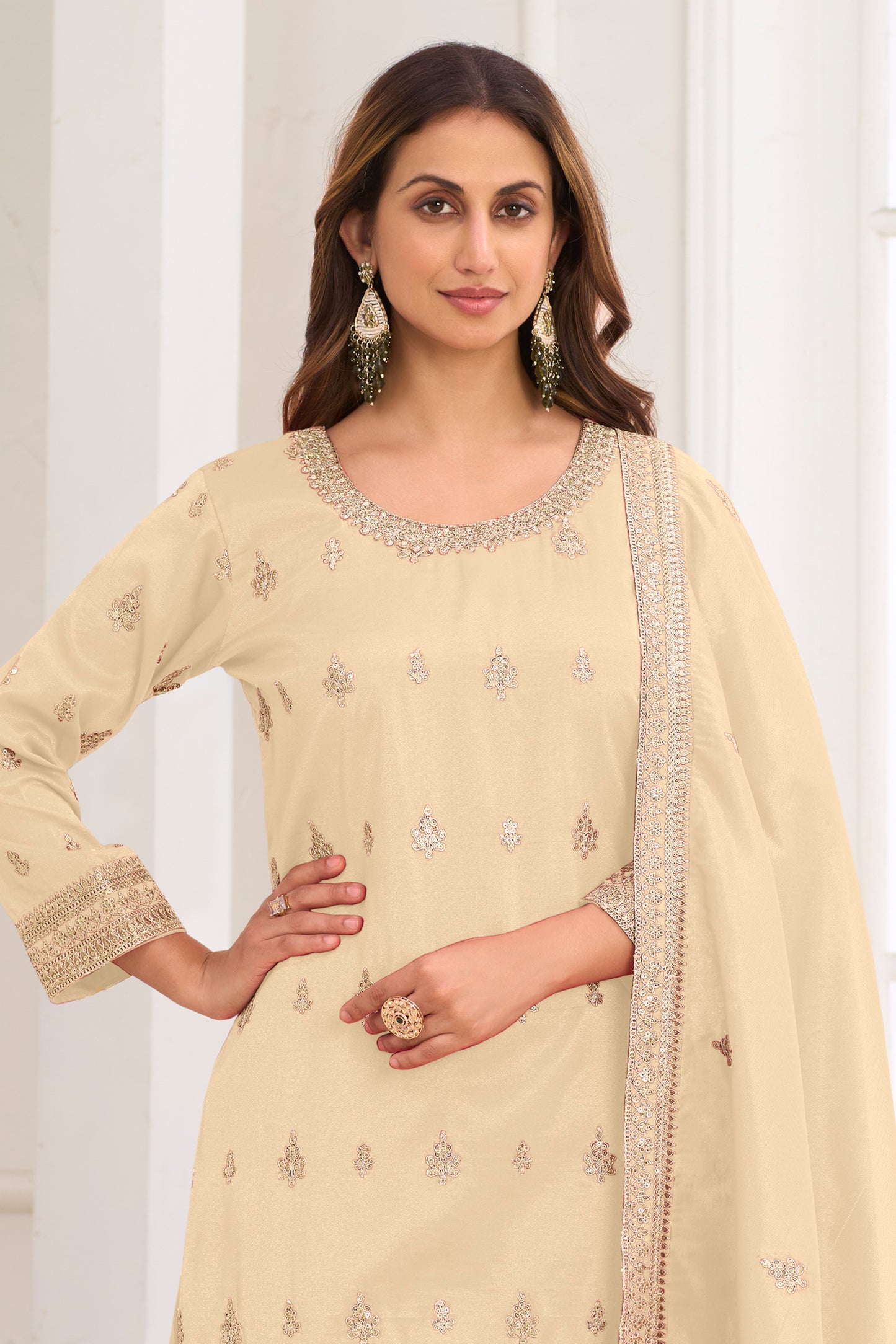 Off White Red Readymade Embroidered Simar Silk Suit-SAR12225_3_SareeButa.com